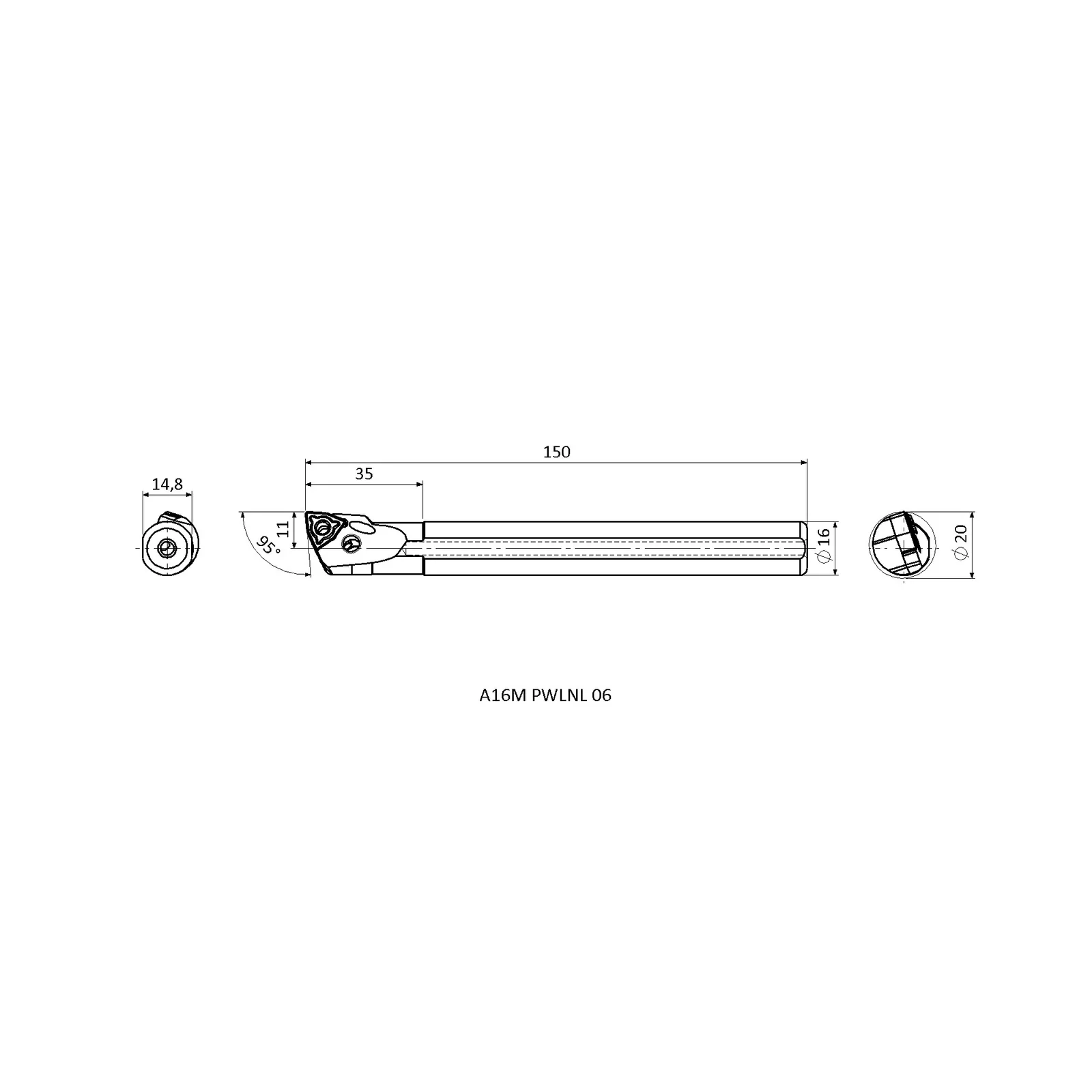 A16M PWLNL 06 &mdash; dimensioned drawing
