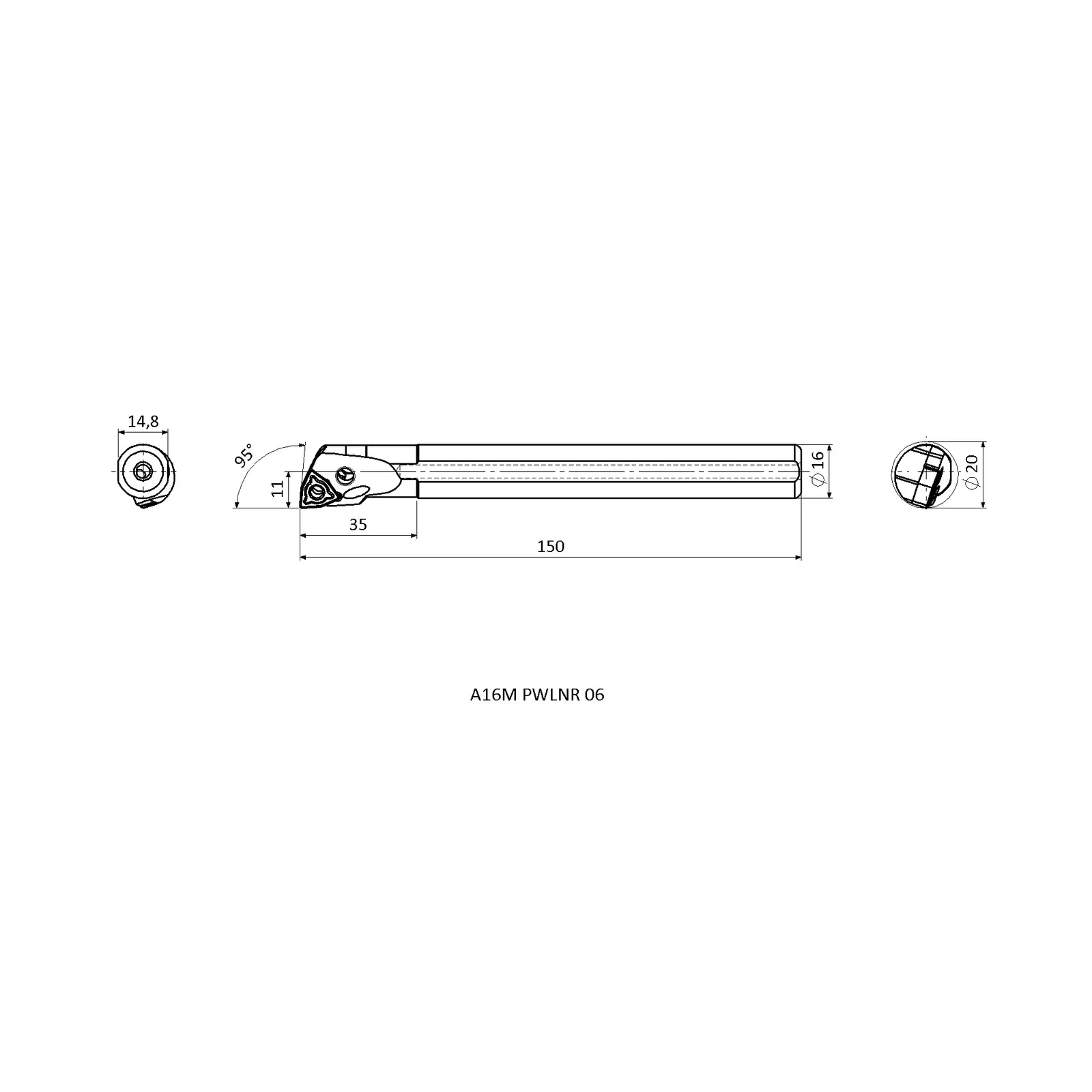 A16M PWLNR 06 &mdash; dimensioned drawing