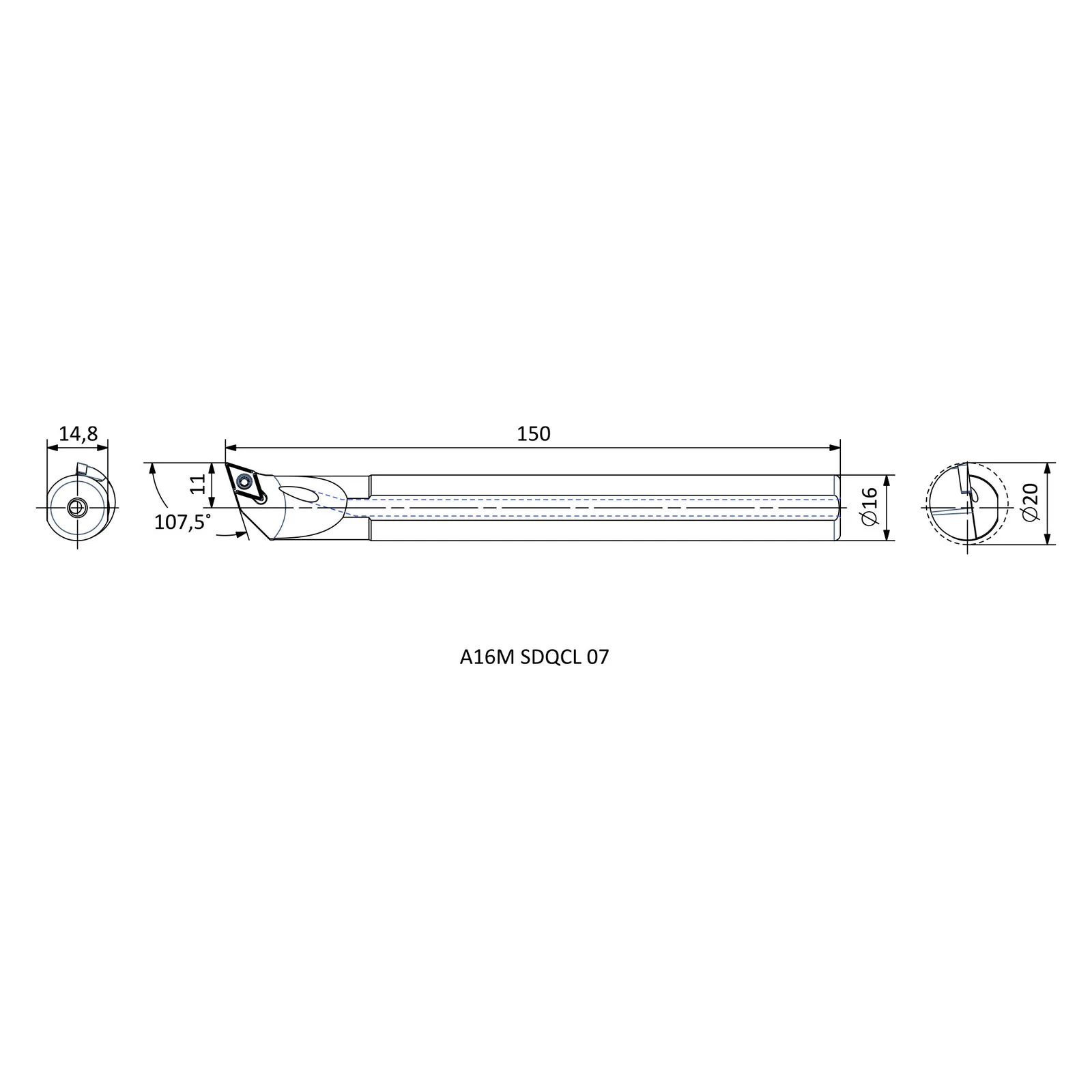 A16M SDQCL 07 &mdash; dimensioned drawing