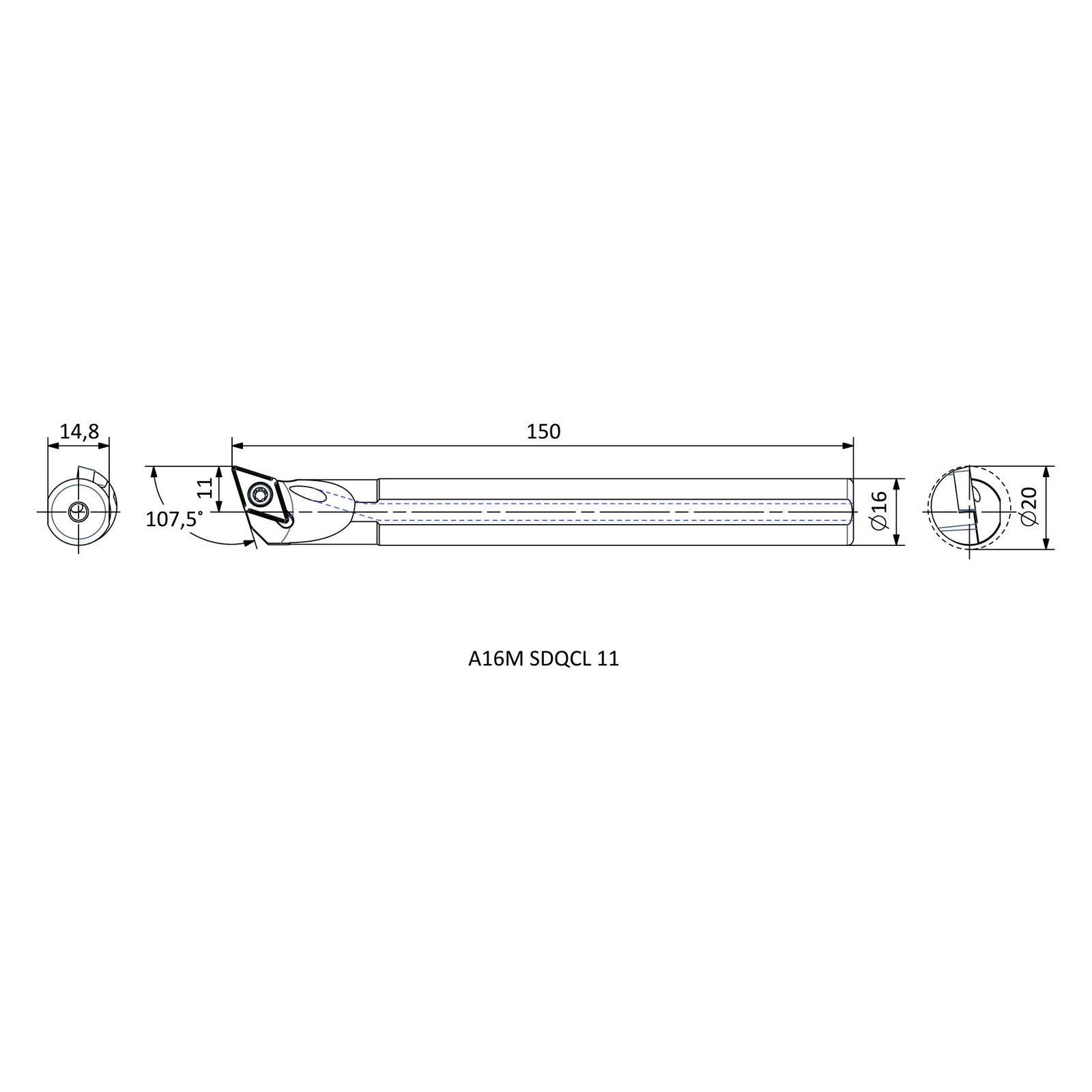 A16M SDQCL 11 &mdash; dimensioned drawing