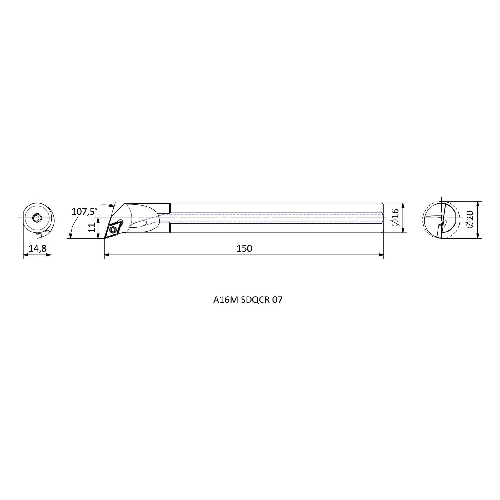 A16M SDQCR 07 &mdash; dimensioned drawing