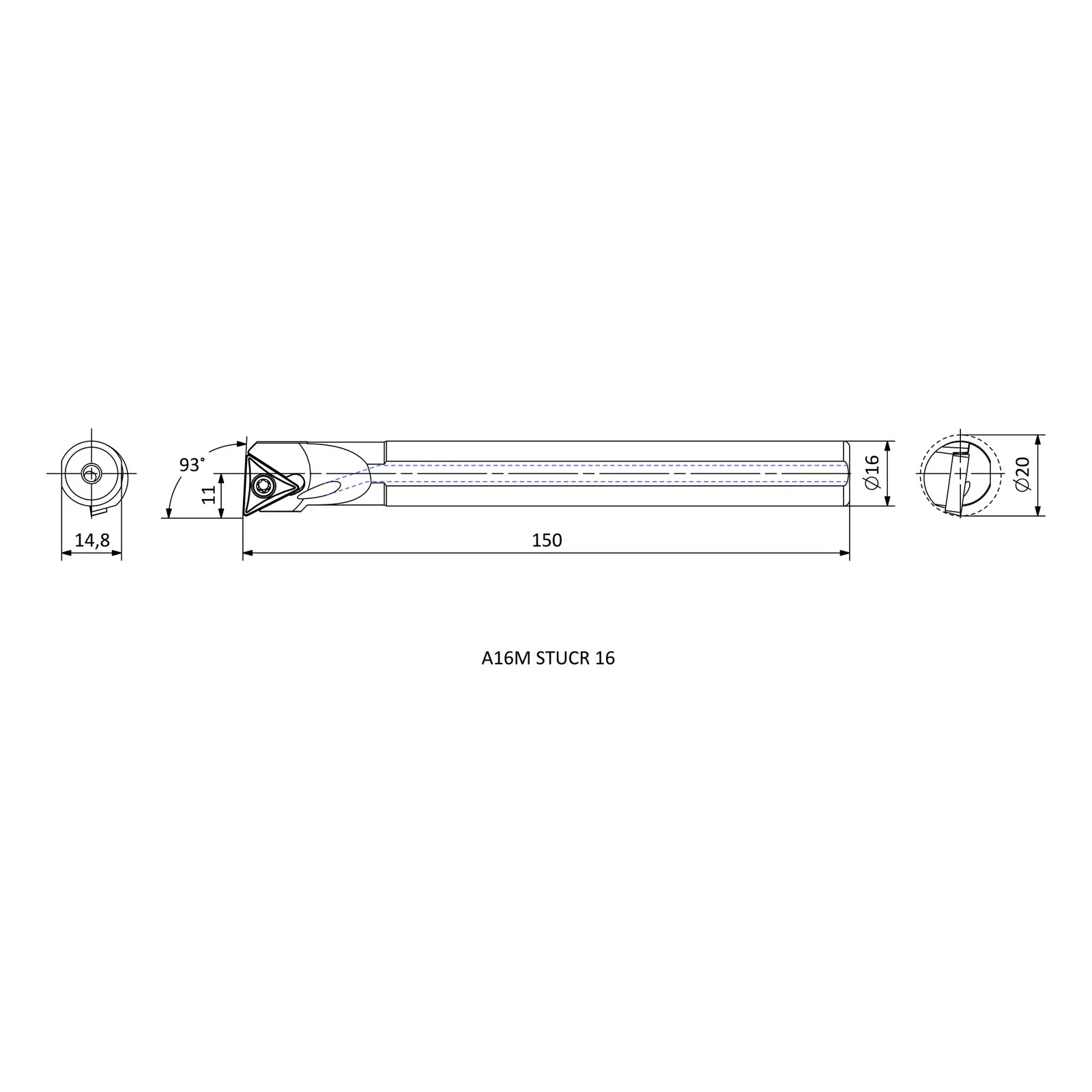 A16M STUCR 16 &mdash; dimensioned drawing