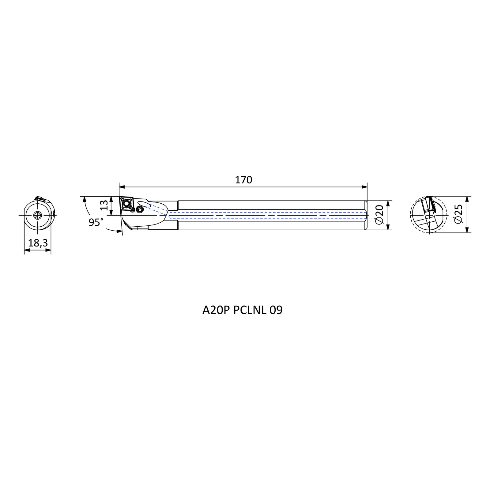 A20P PCLNL 09 &mdash; dimensioned drawing