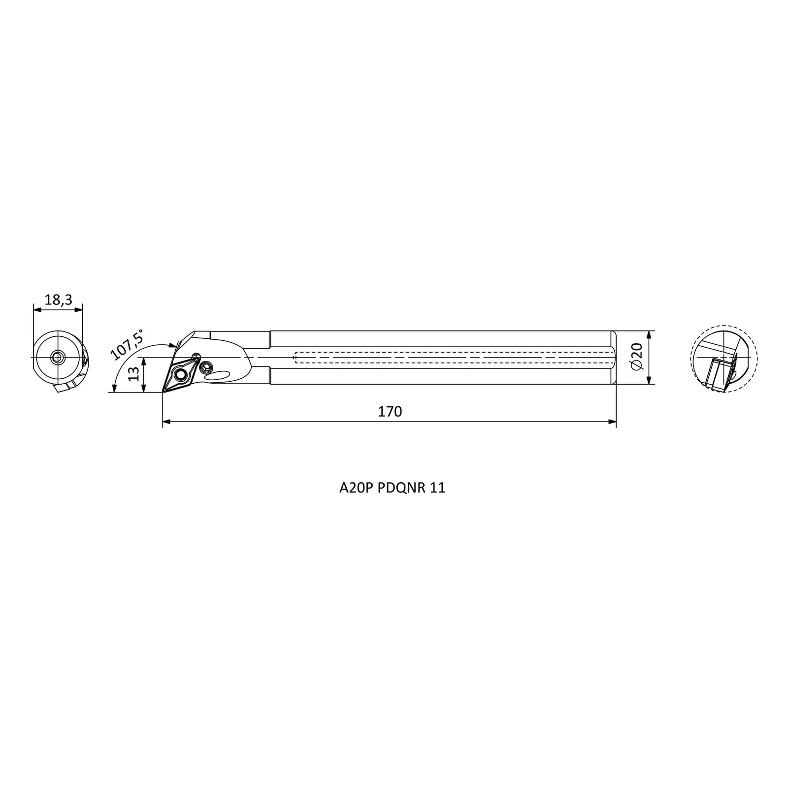A20P PDQNR 11 &mdash; dimensioned drawing