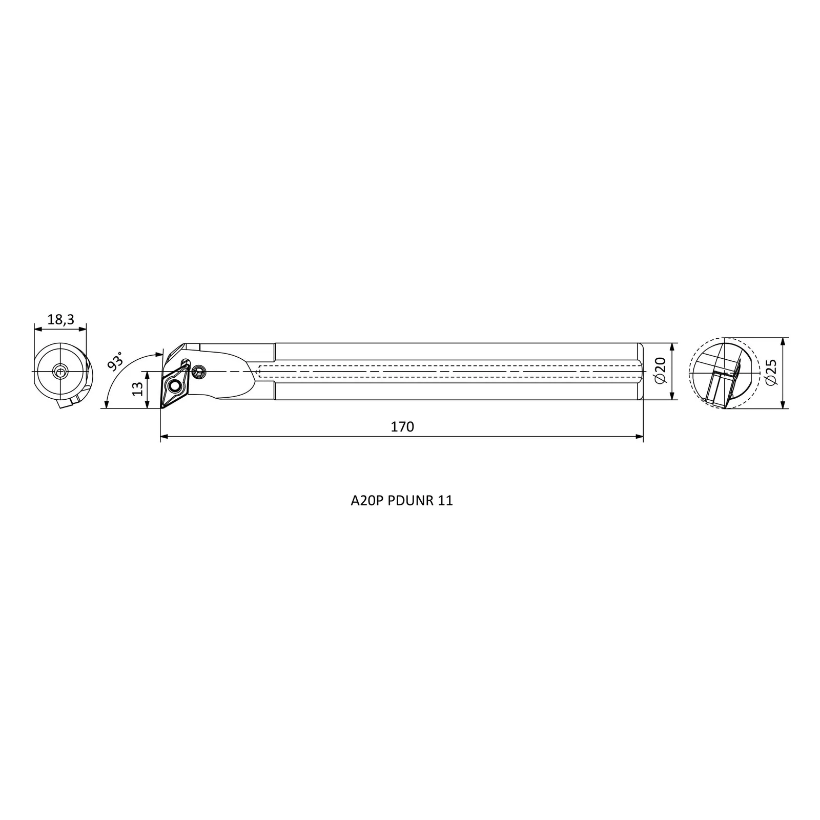 A20P PDUNR 11 &mdash; dimensioned drawing