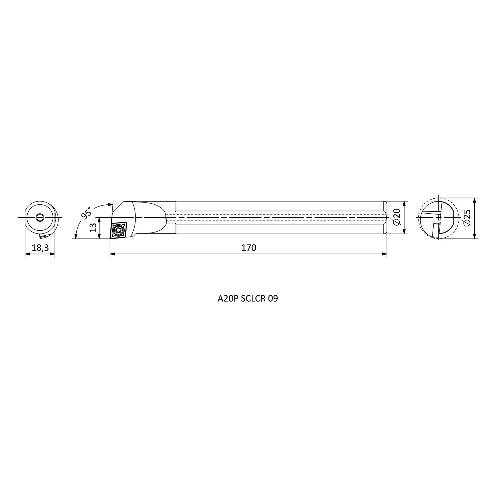 A20P SCLCR 09 &mdash; dimensioned drawing