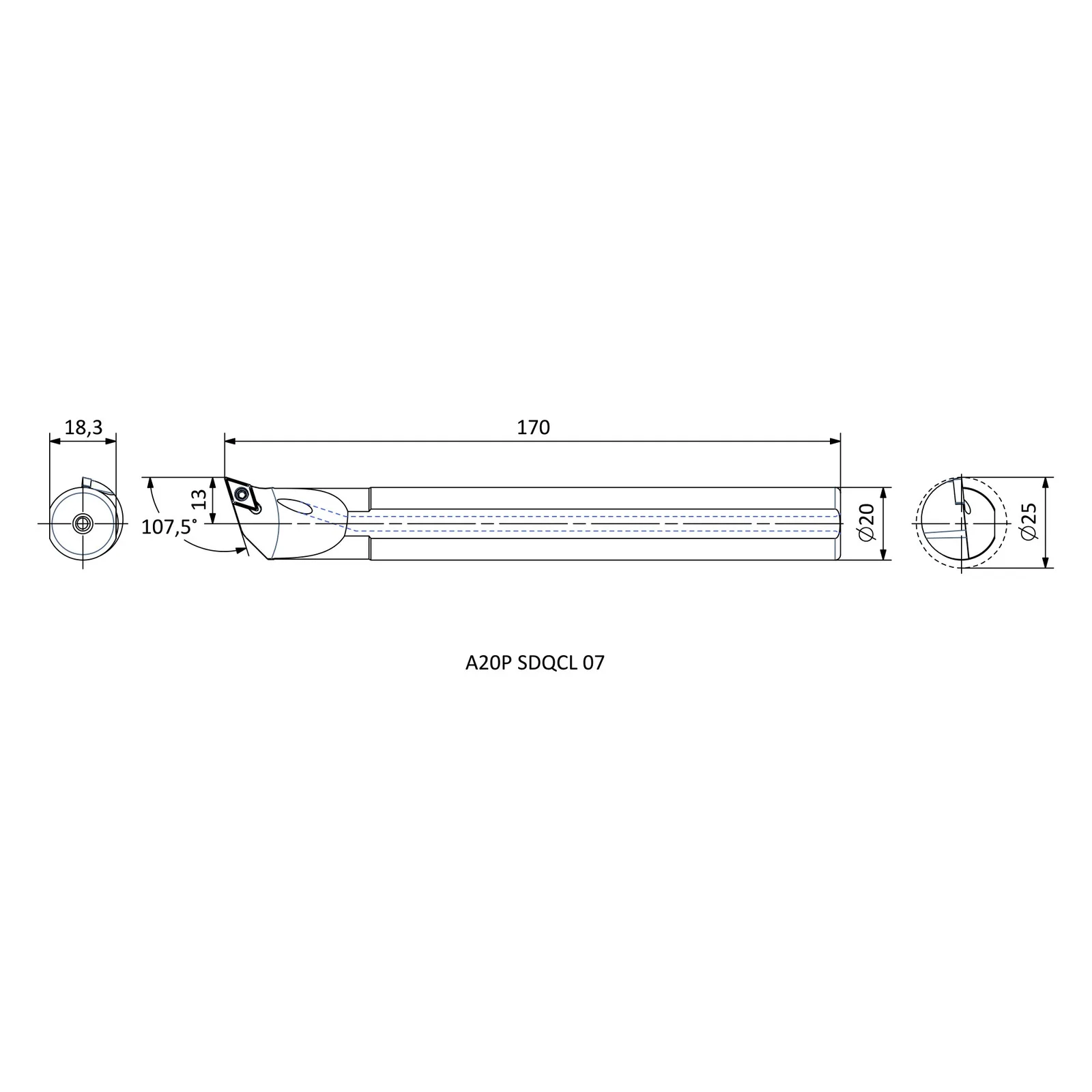A20P SDQCL 07 &mdash; dimensioned drawing