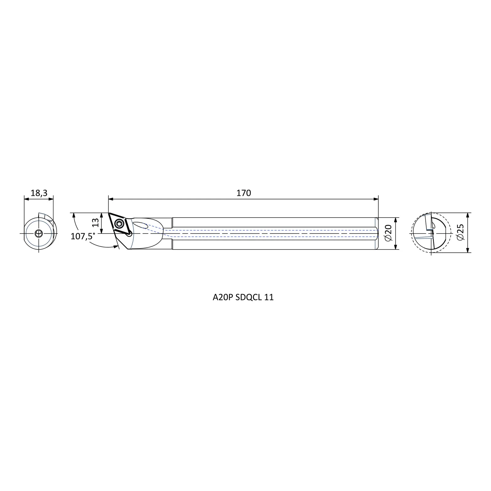 A20P SDQCL 11 &mdash; dimensioned drawing