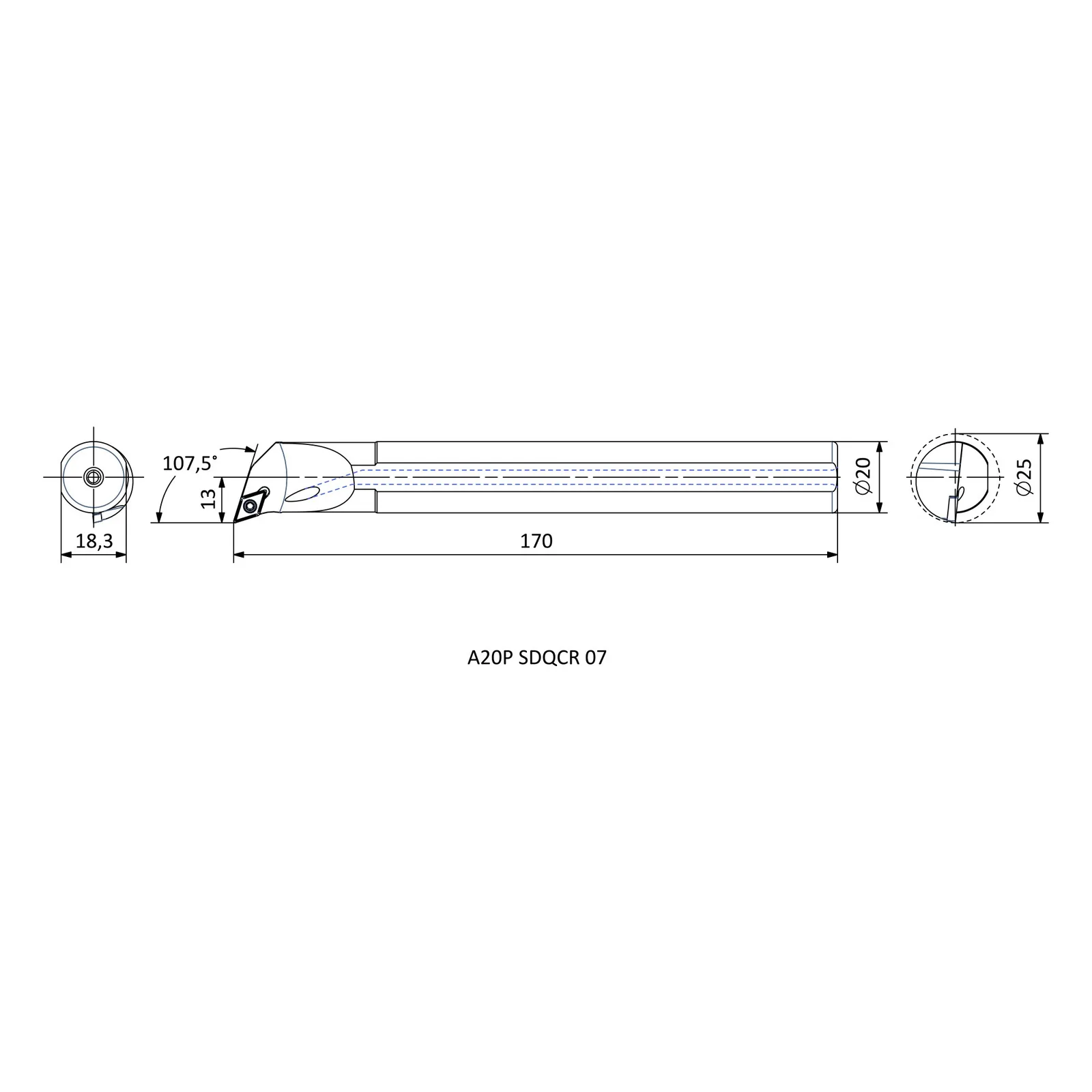 A20P SDQCR 07 &mdash; dimensioned drawing