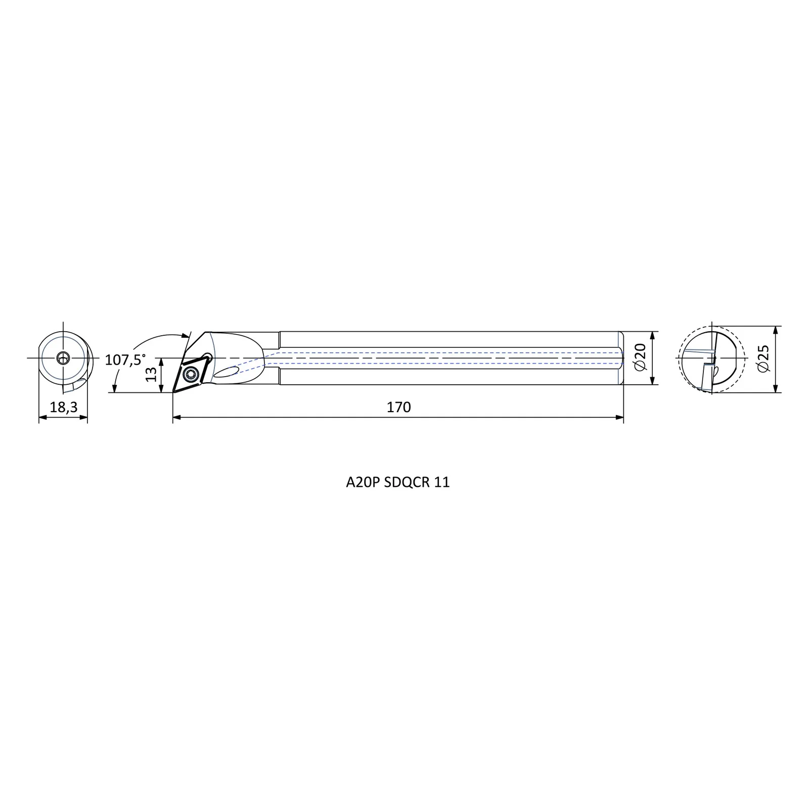 A20P SDQCR 11 &mdash; dimensioned drawing
