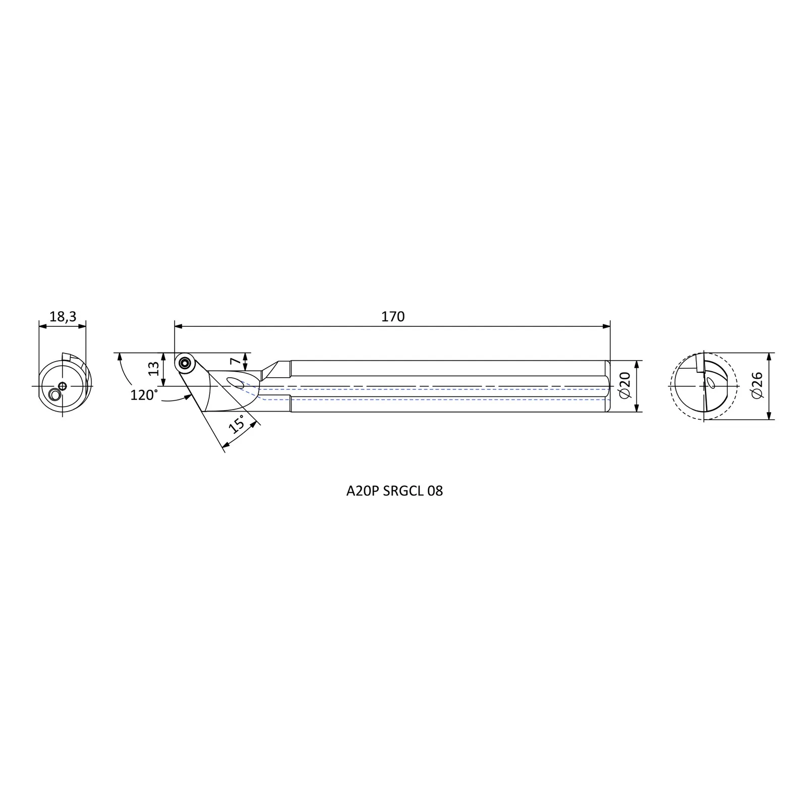 A20P SRGCL 08 &mdash; dimensioned drawing