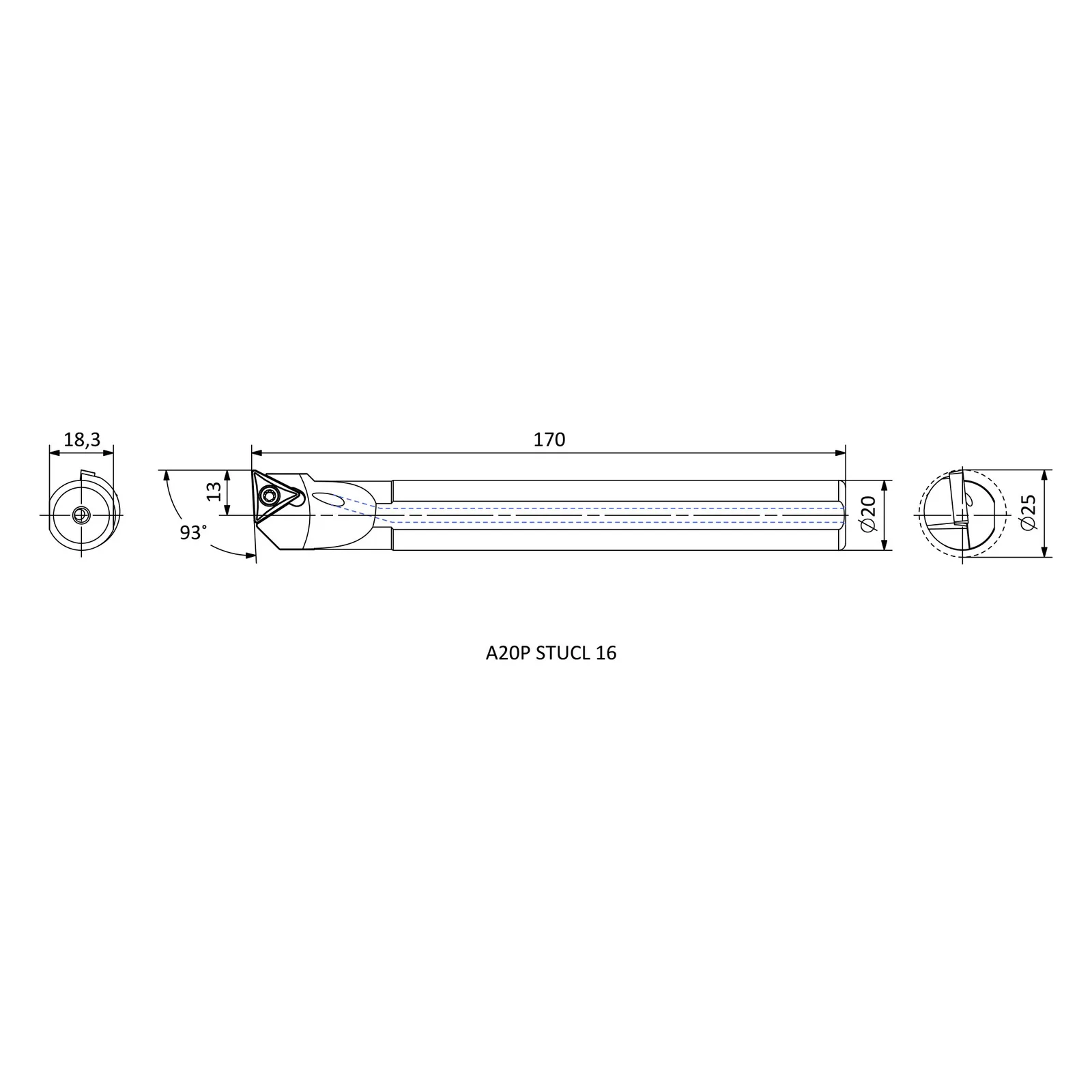 A20P STUCL 16 &mdash; dimensioned drawing