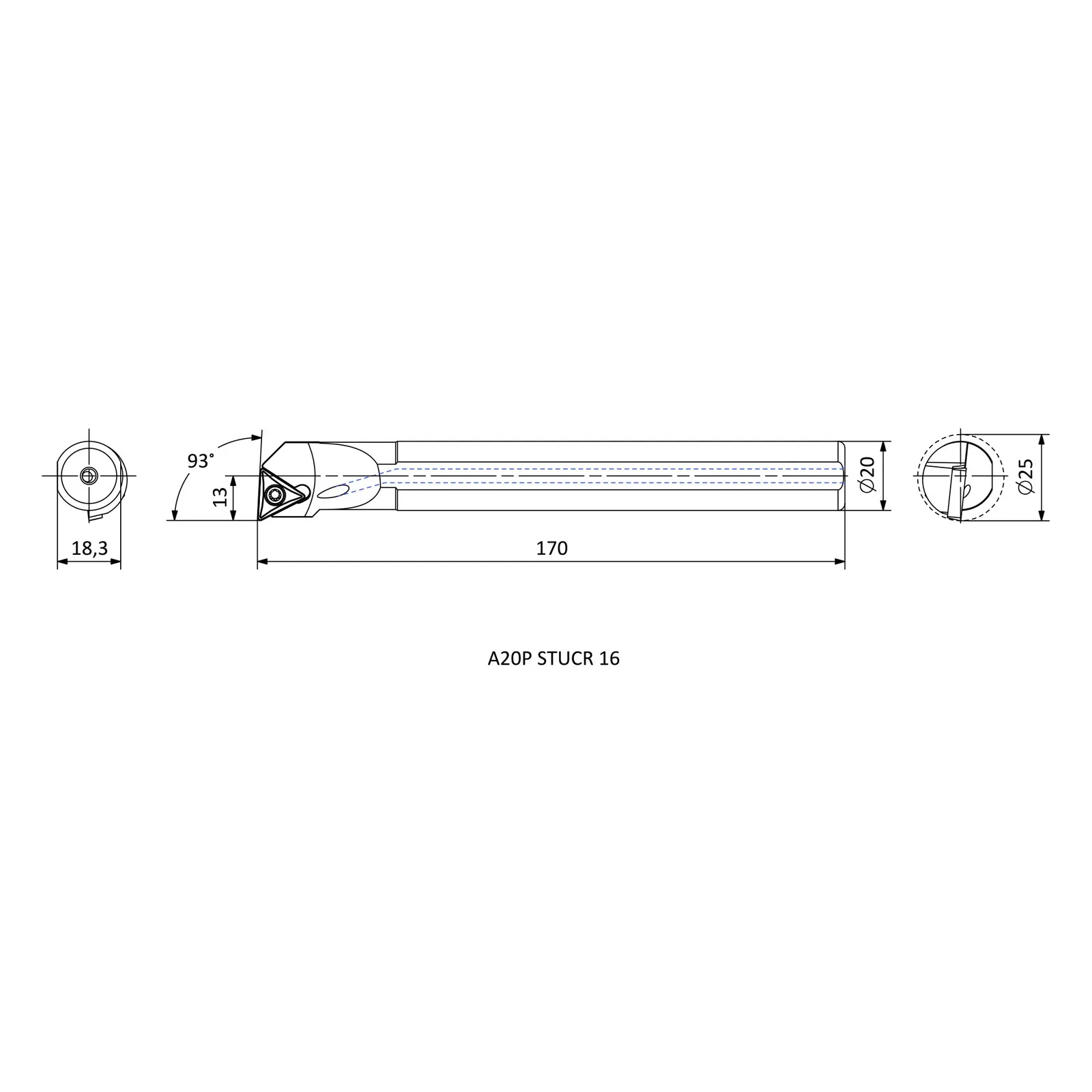 A20P STUCR 16 &mdash; dimensioned drawing