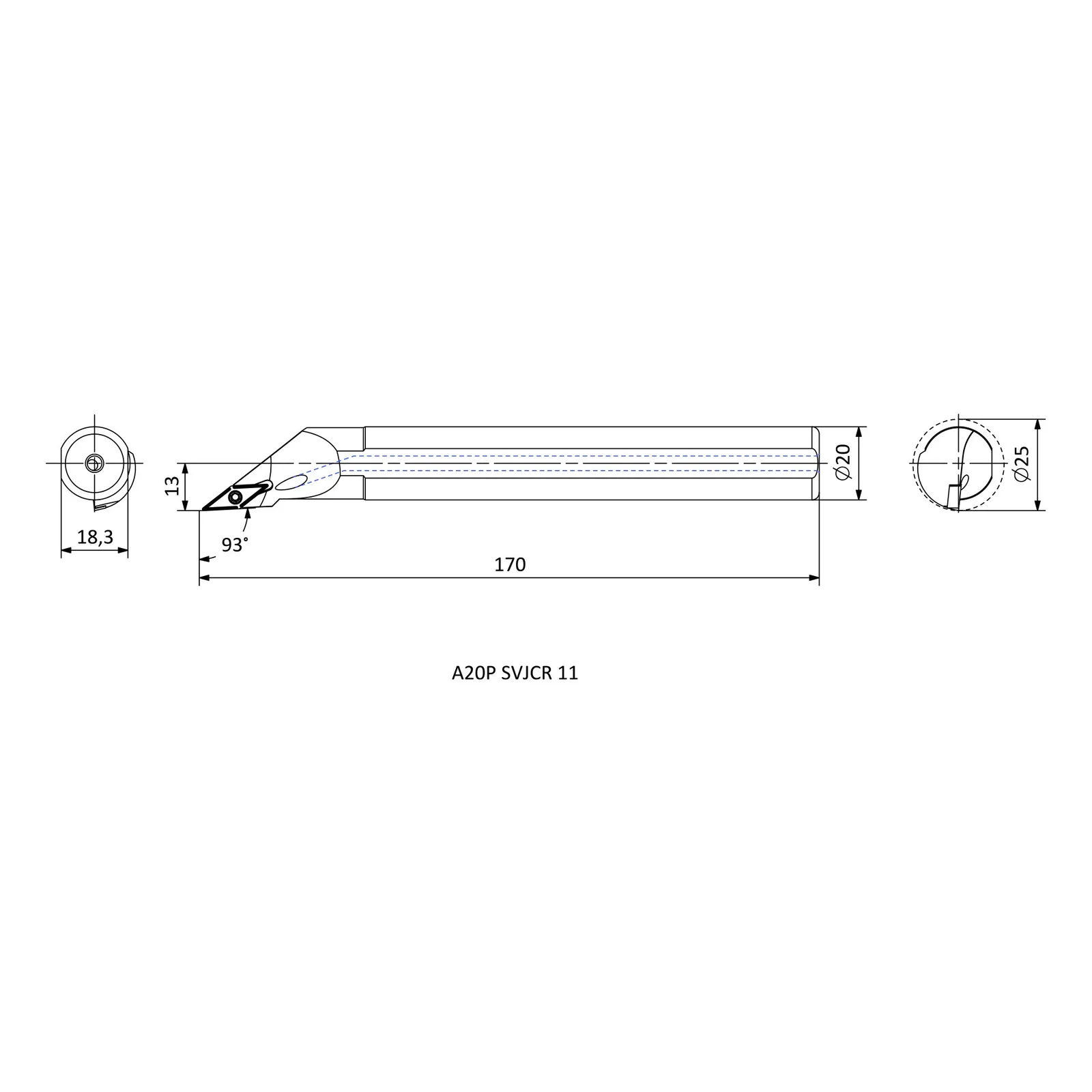 A20P SVJCR 11 &mdash; dimensioned drawing