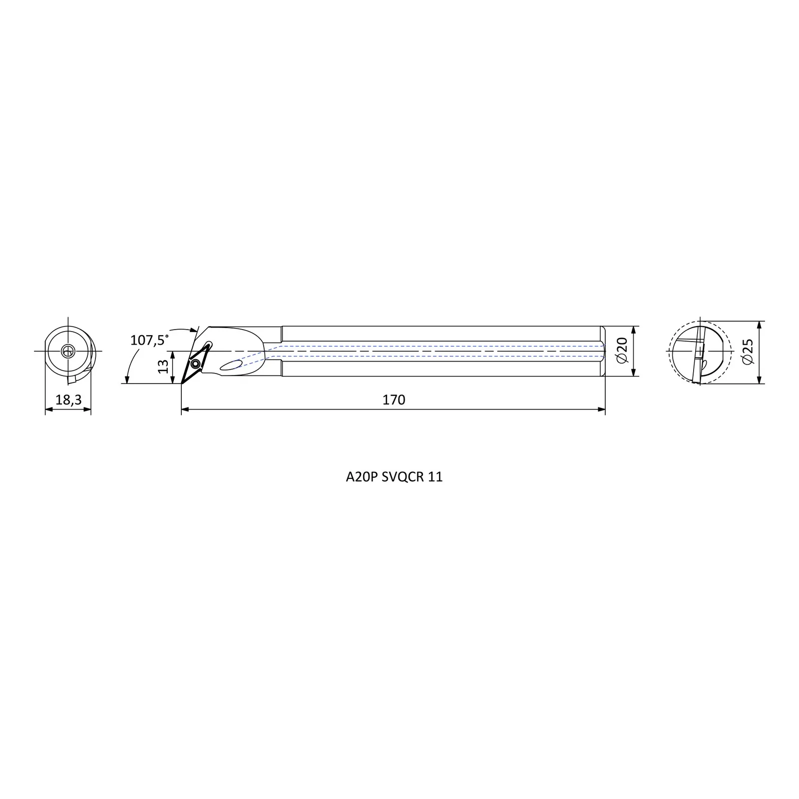 A20P SVQCR 11 &mdash; dimensioned drawing
