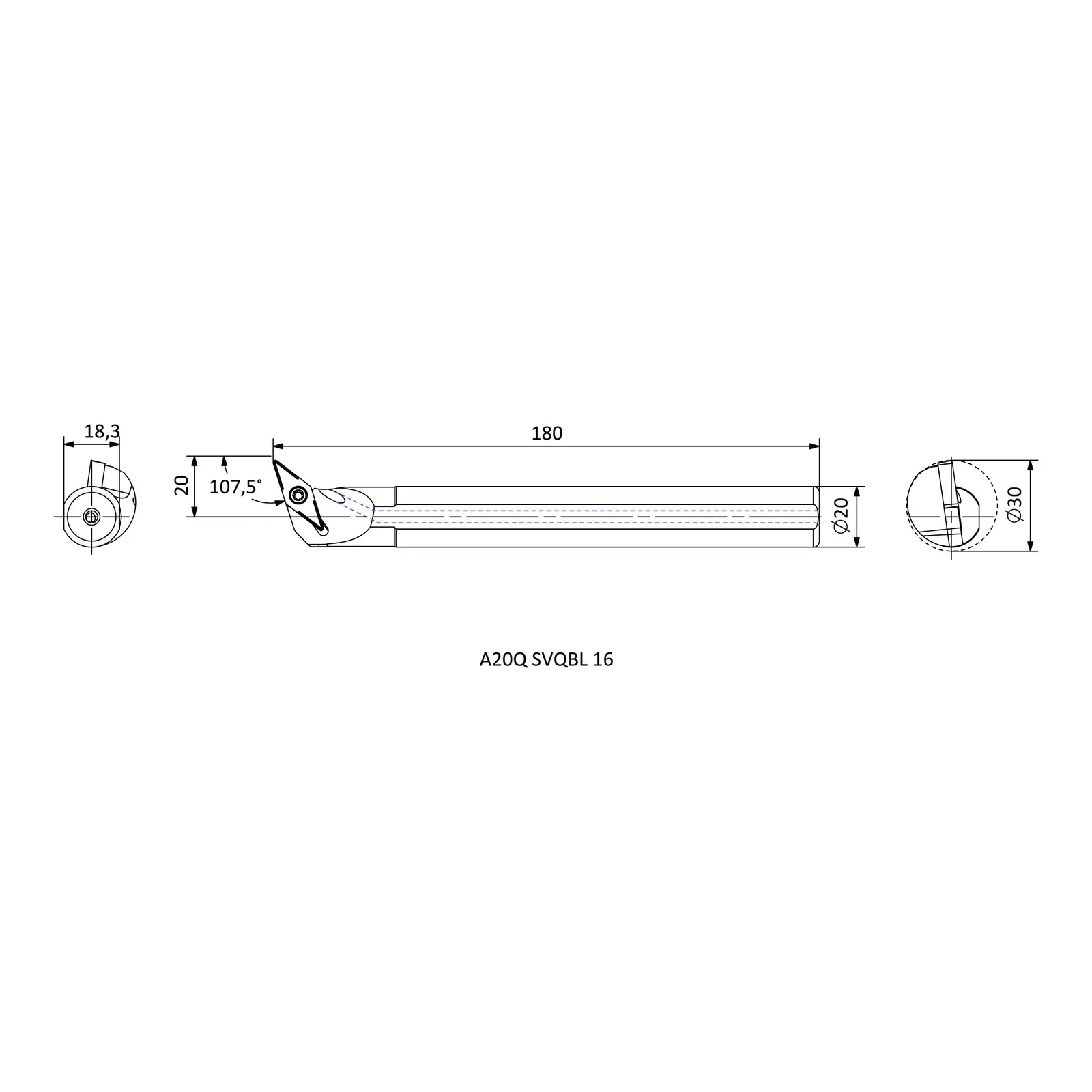 A20Q SVQBL 16 &mdash; dimensioned drawing
