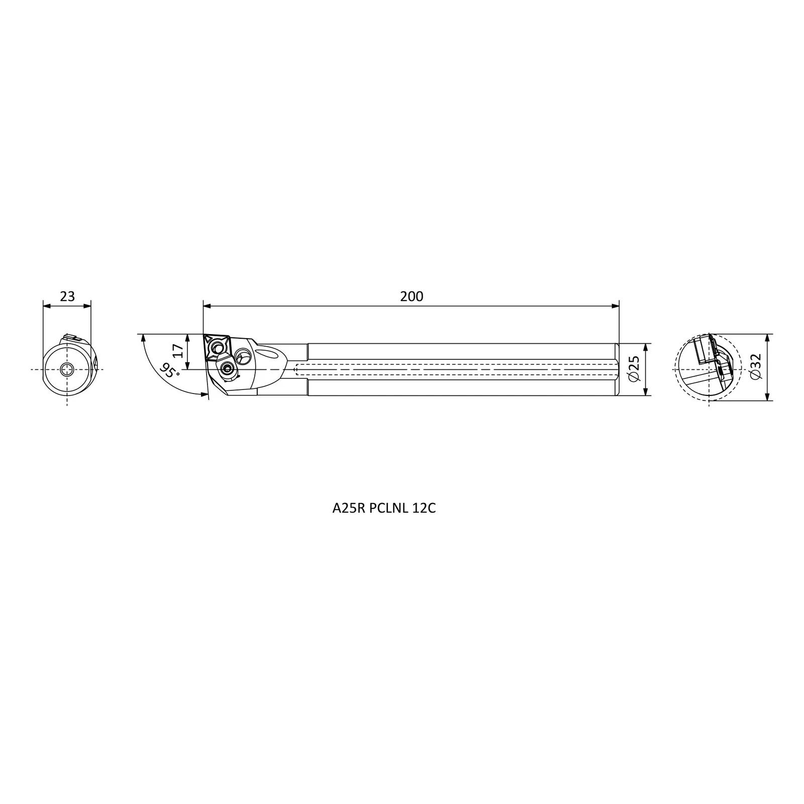 A25R PCLNL 12C &mdash; dimensioned drawing