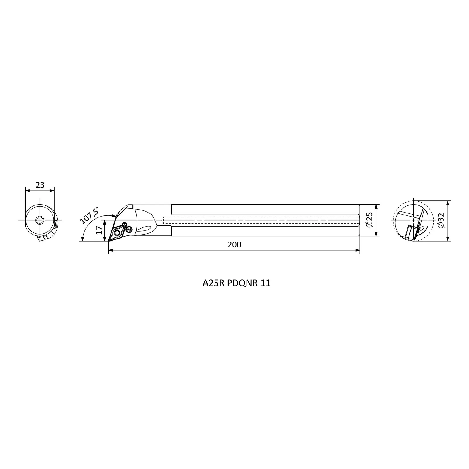 A25R PDQNR 11 &mdash; dimensioned drawing