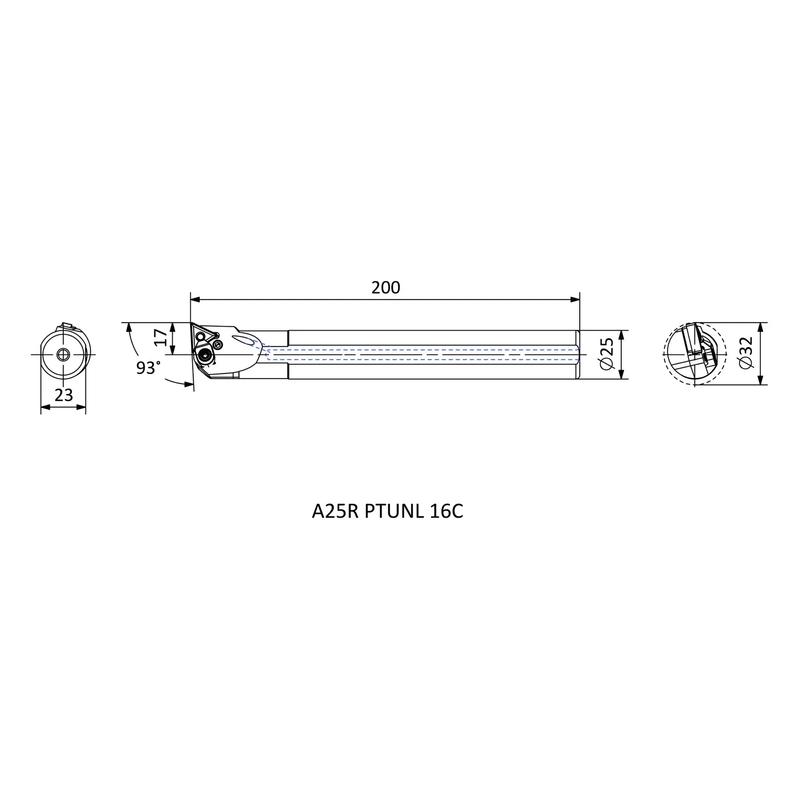 A25R PTUNL 16C &mdash; dimensioned drawing