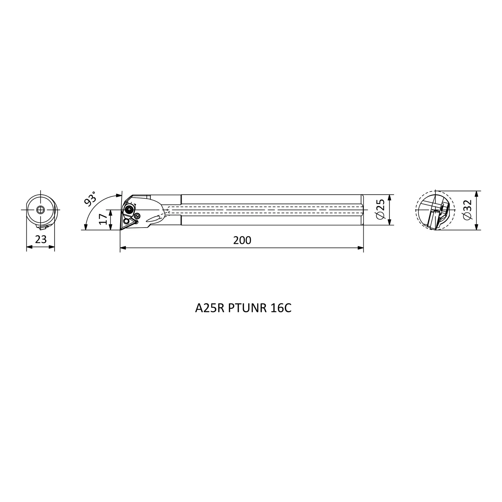 A25R PTUNR 16C &mdash; dimensioned drawing