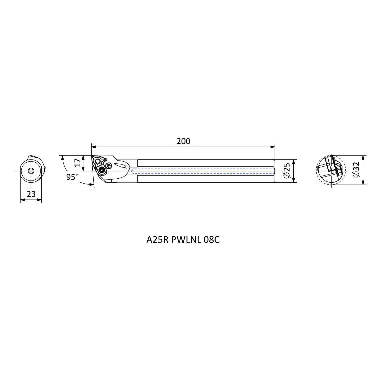 A25R PWLNL 08C &mdash; dimensioned drawing