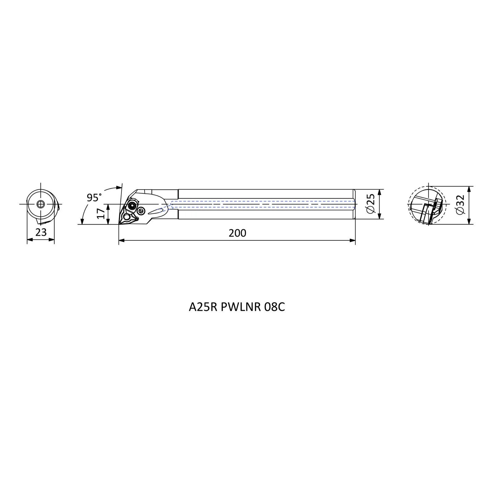 A25R PWLNR 08C &mdash; dimensioned drawing