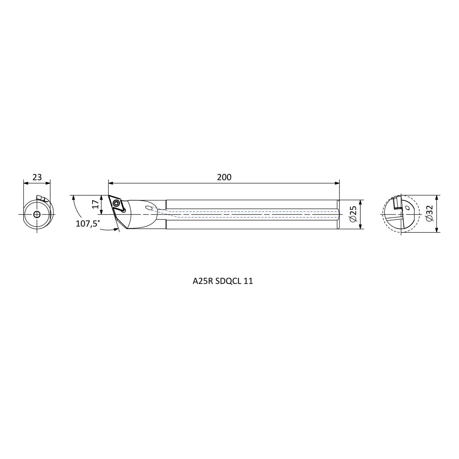 A25R SDQCL 11 &mdash; dimensioned drawing
