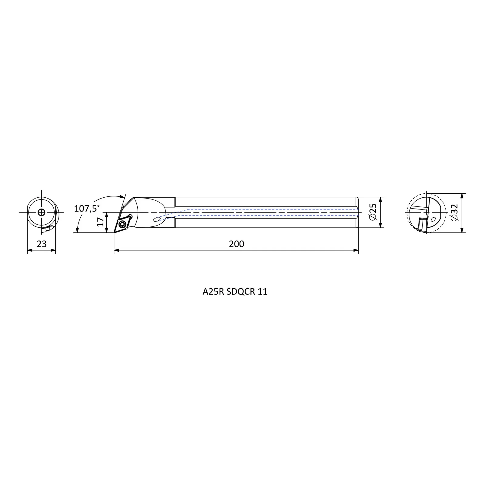 A25R SDQCR 11 &mdash; dimensioned drawing