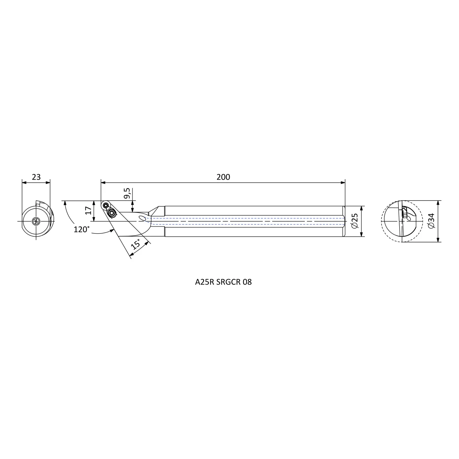 A25R SRGCL 08C &mdash; dimensioned drawing