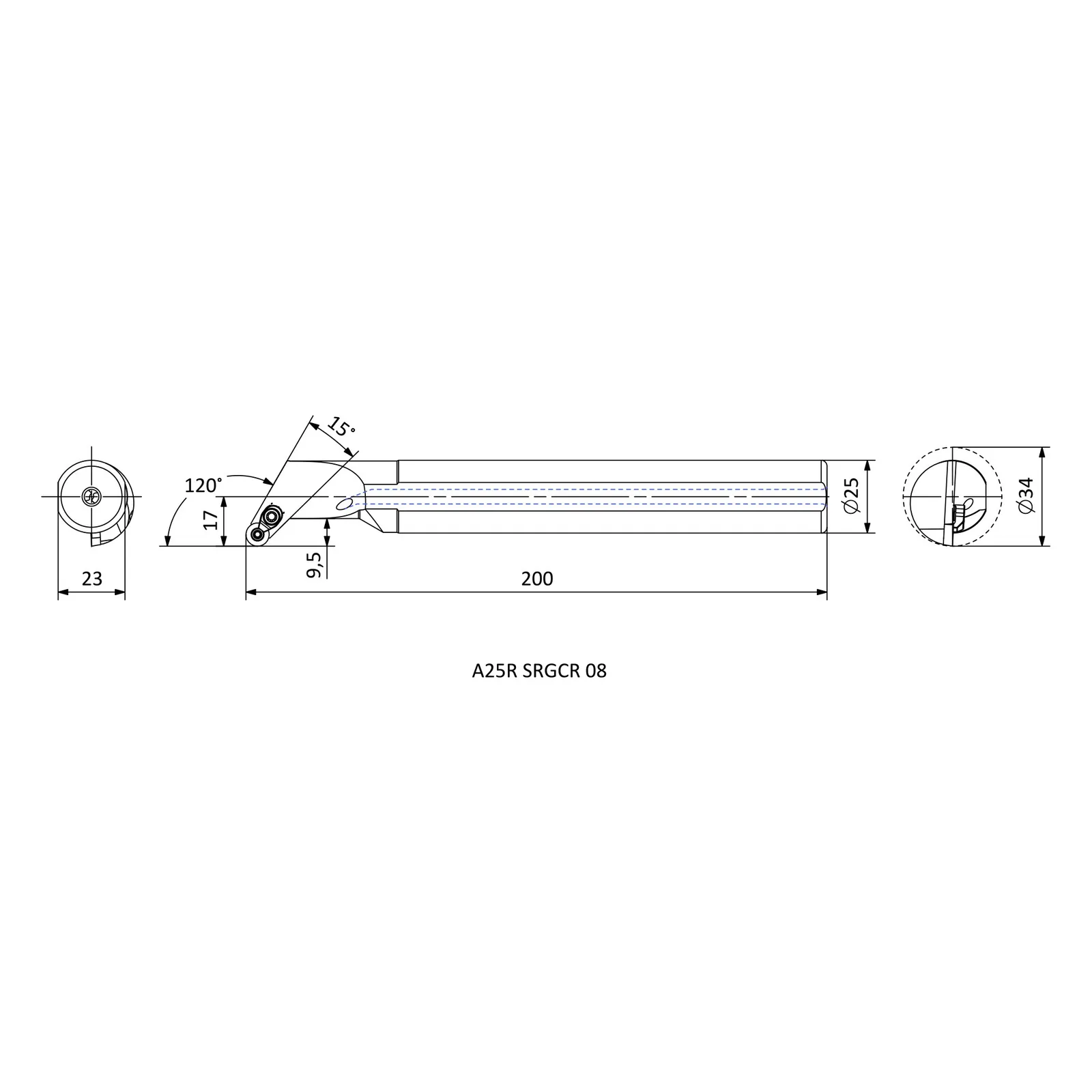A25R SRGCR 08C &mdash; dimensioned drawing