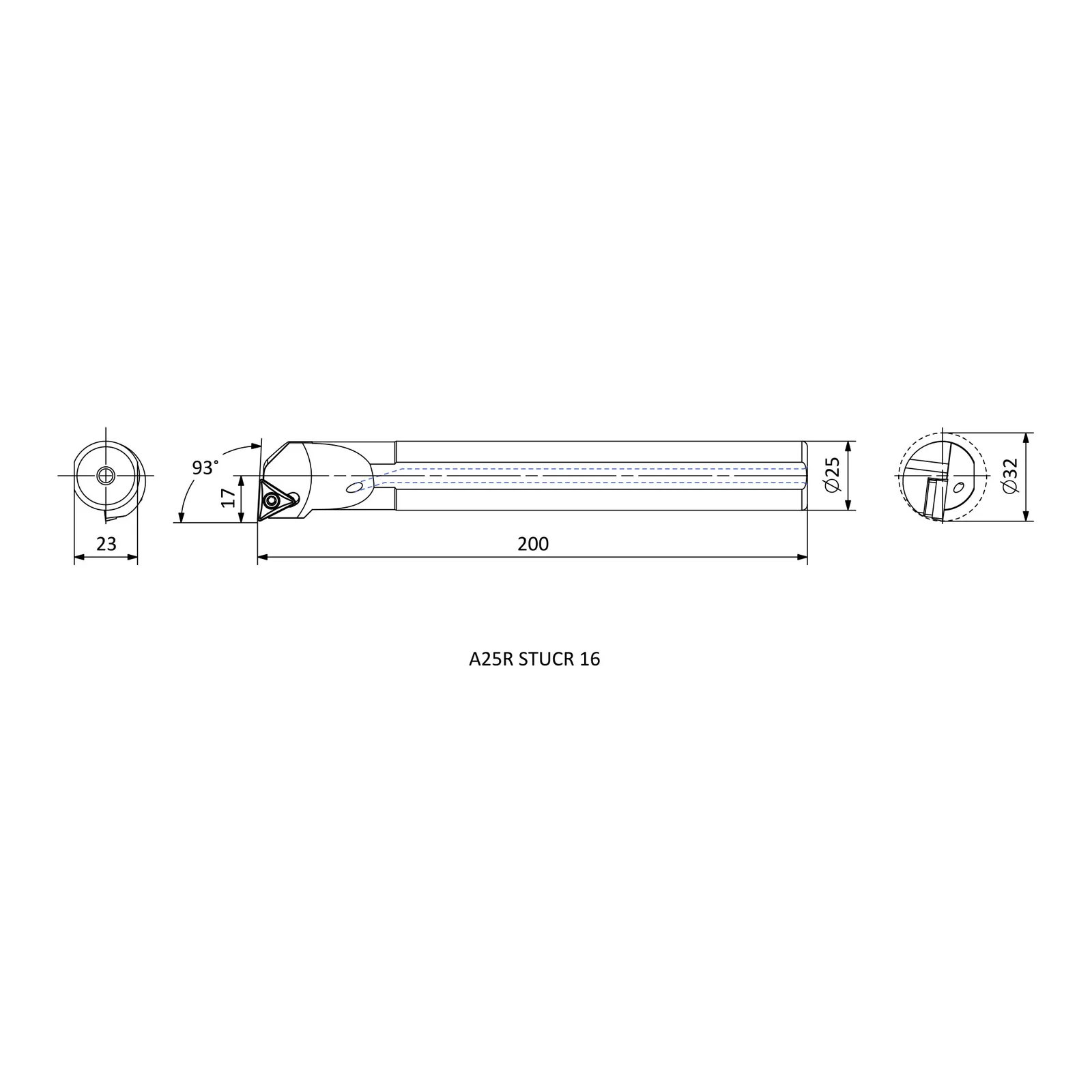 A25R STUCR 16 &mdash; dimensioned drawing
