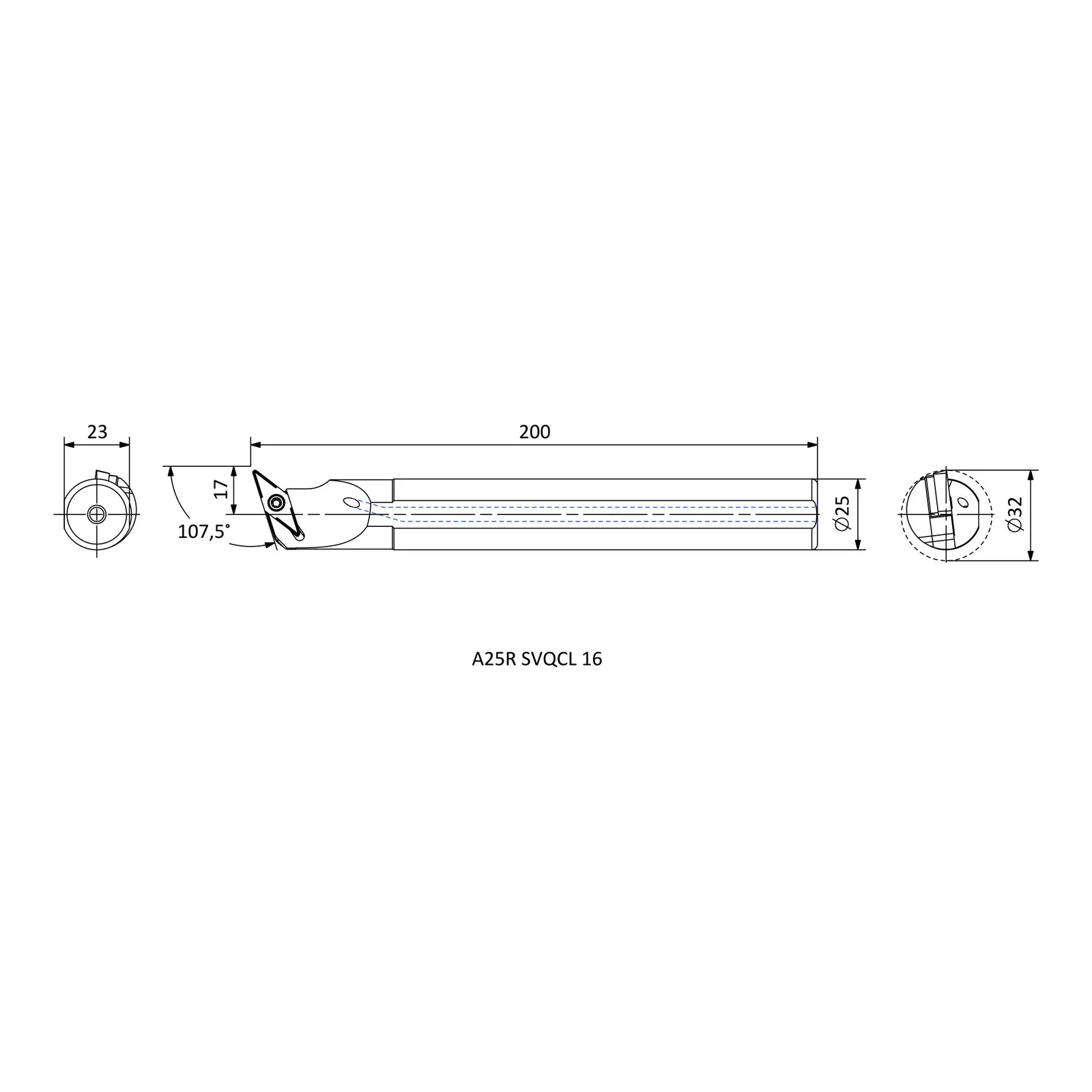 A25R SVQCL 16 &mdash; dimensioned drawing