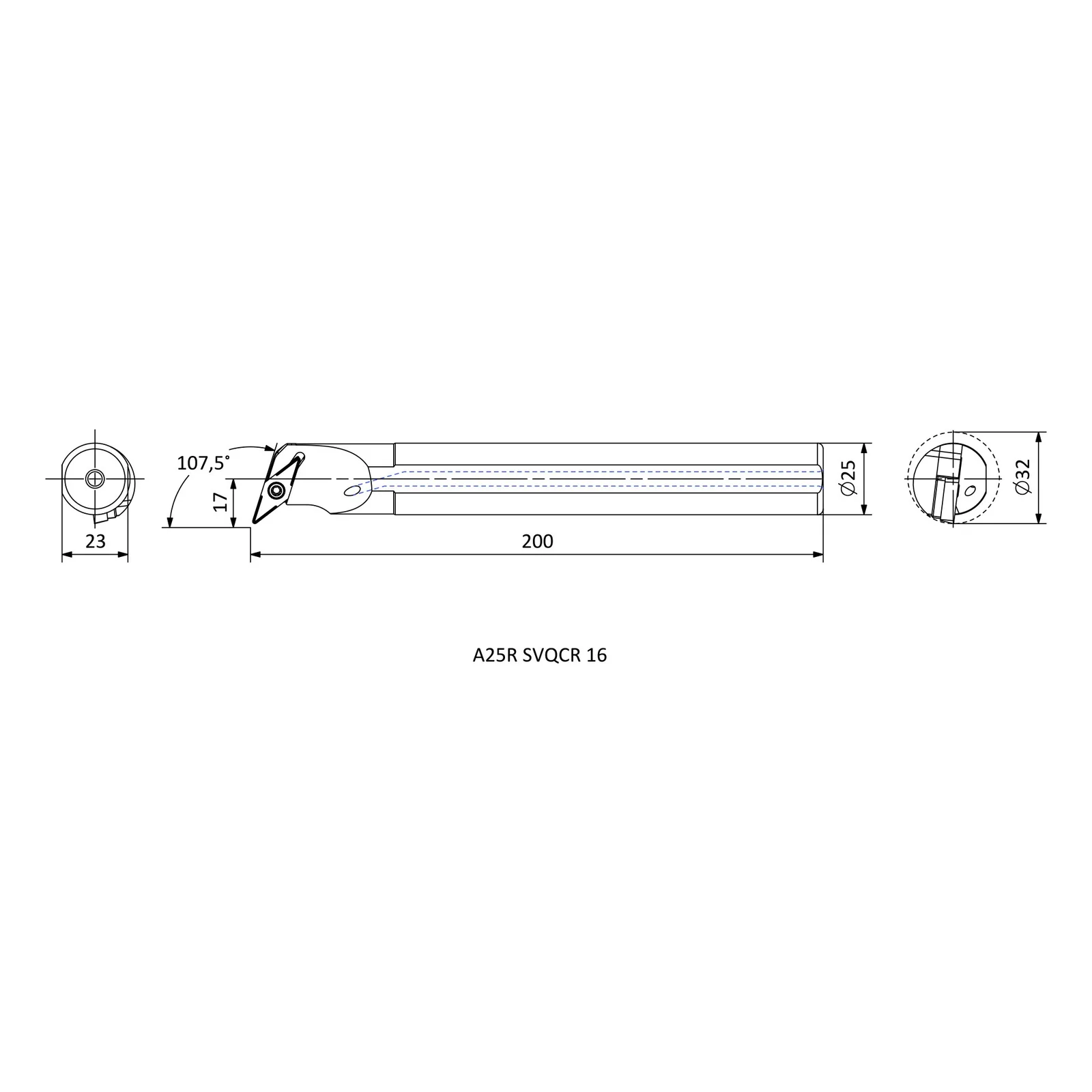 A25R SVQCR 16 &mdash; dimensioned drawing