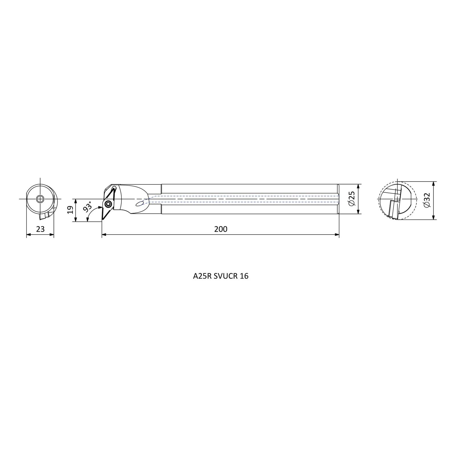 A25R SVUCR 16 &mdash; dimensioned drawing