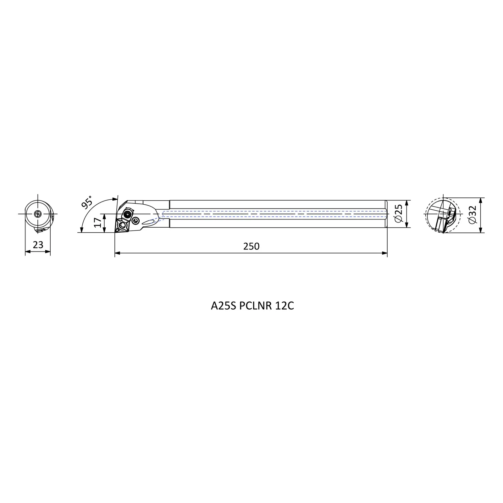 A25S PCLNR 12C &mdash; dimensioned drawing