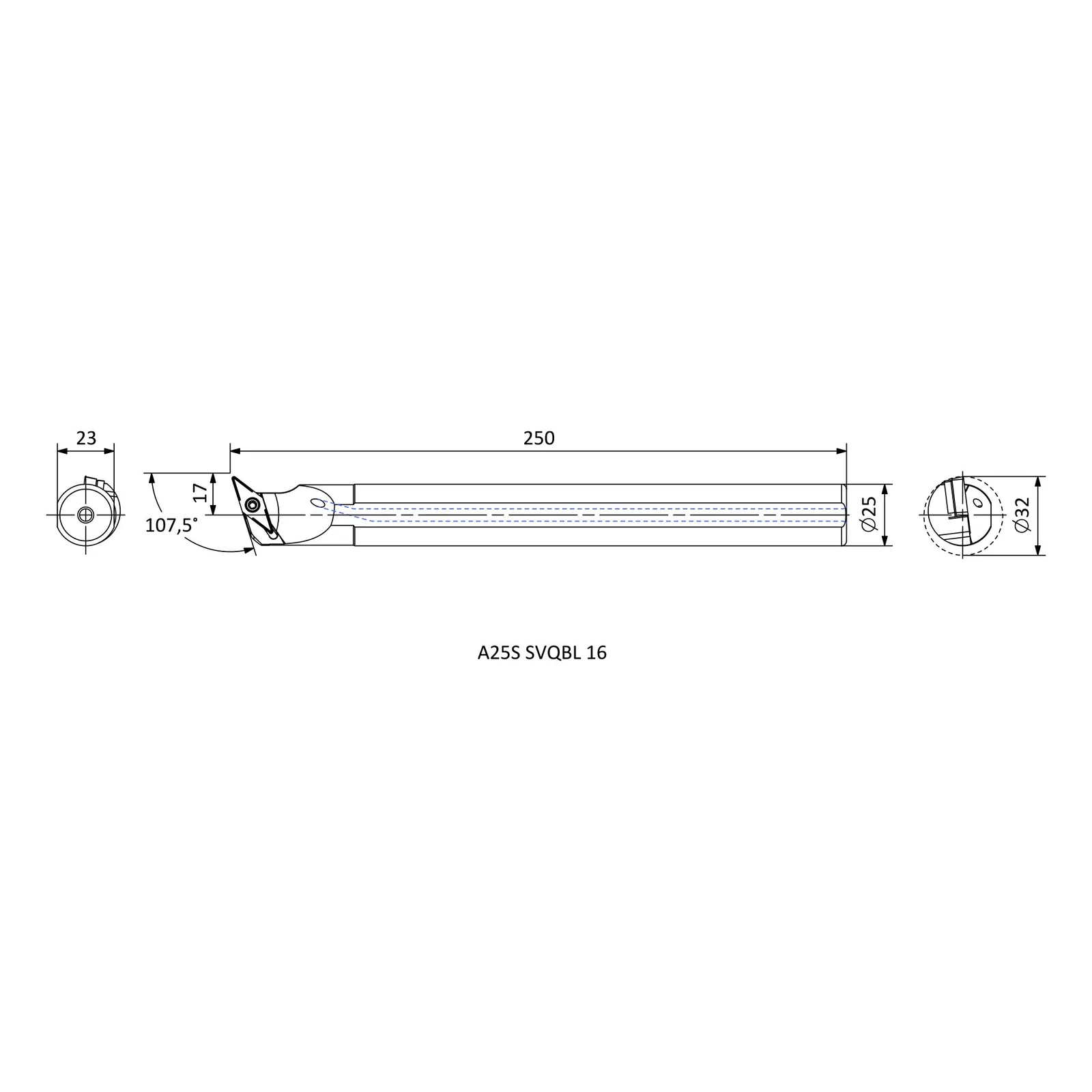 A25S SVQBL 16 &mdash; dimensioned drawing