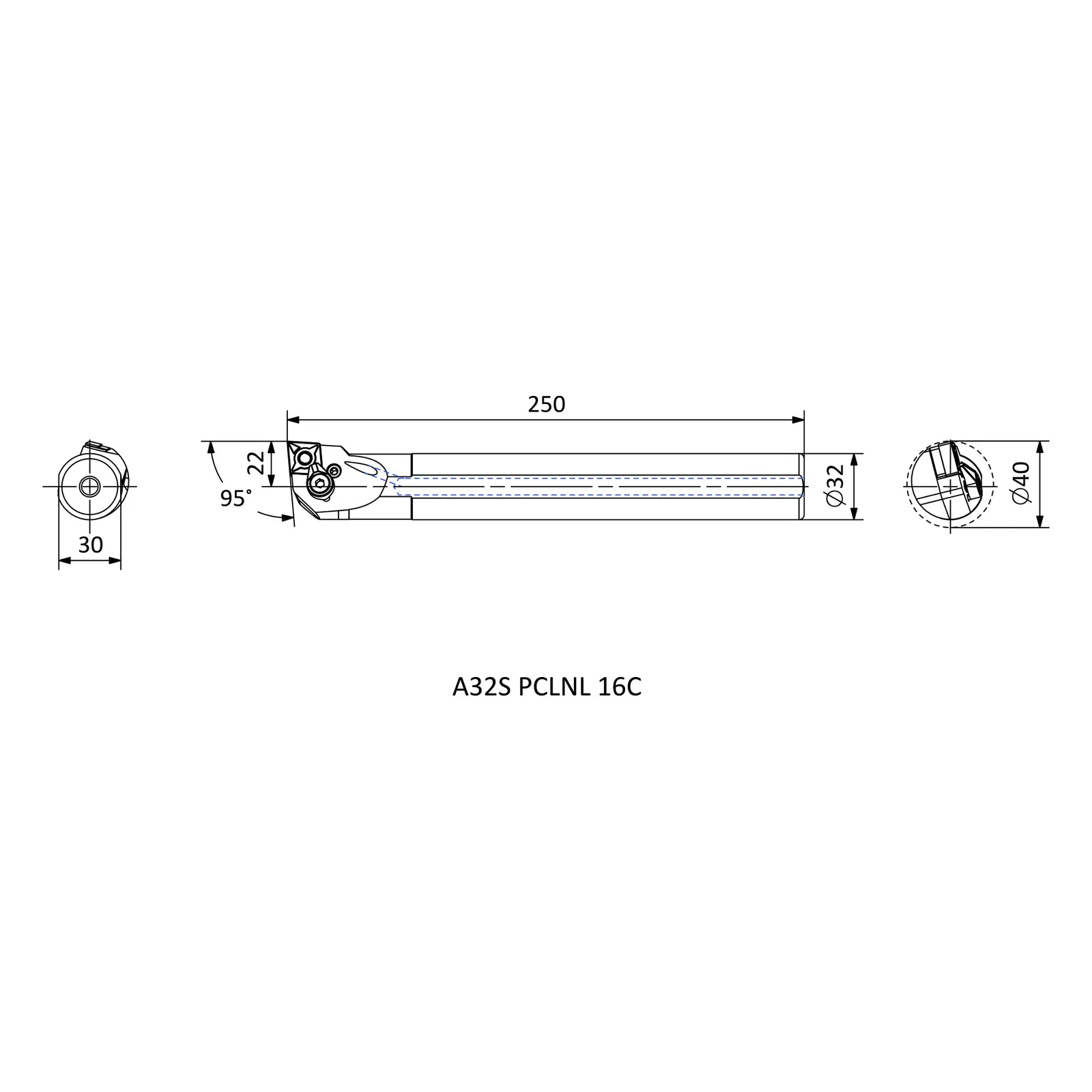 A32S PCLNL 16C &mdash; dimensioned drawing