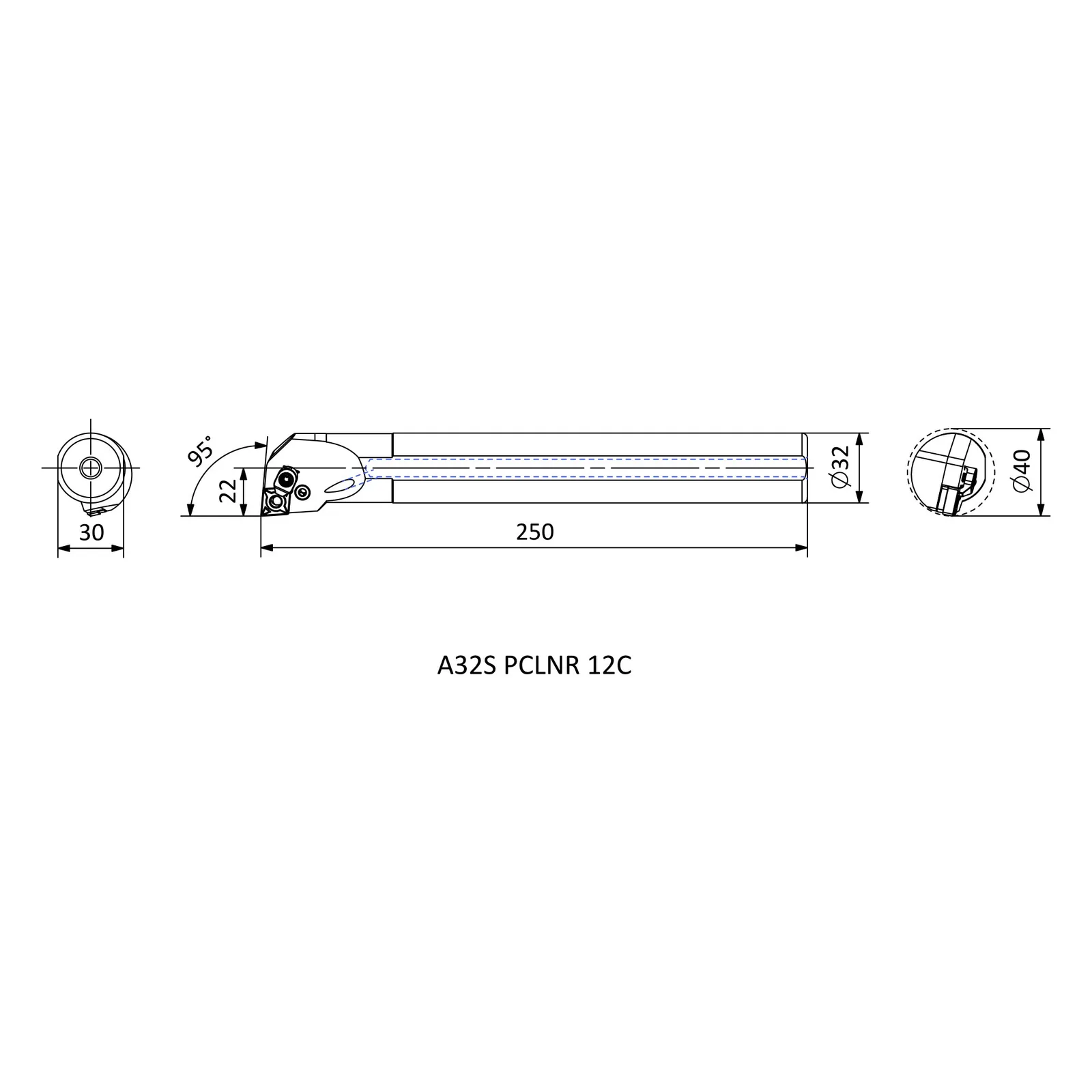 A32S PCLNR 12C &mdash; dimensioned drawing