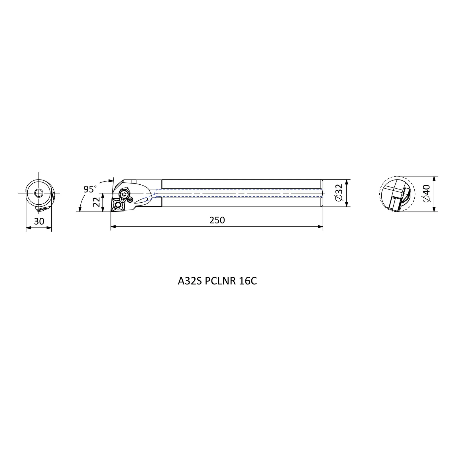 A32S PCLNR 16C &mdash; dimensioned drawing