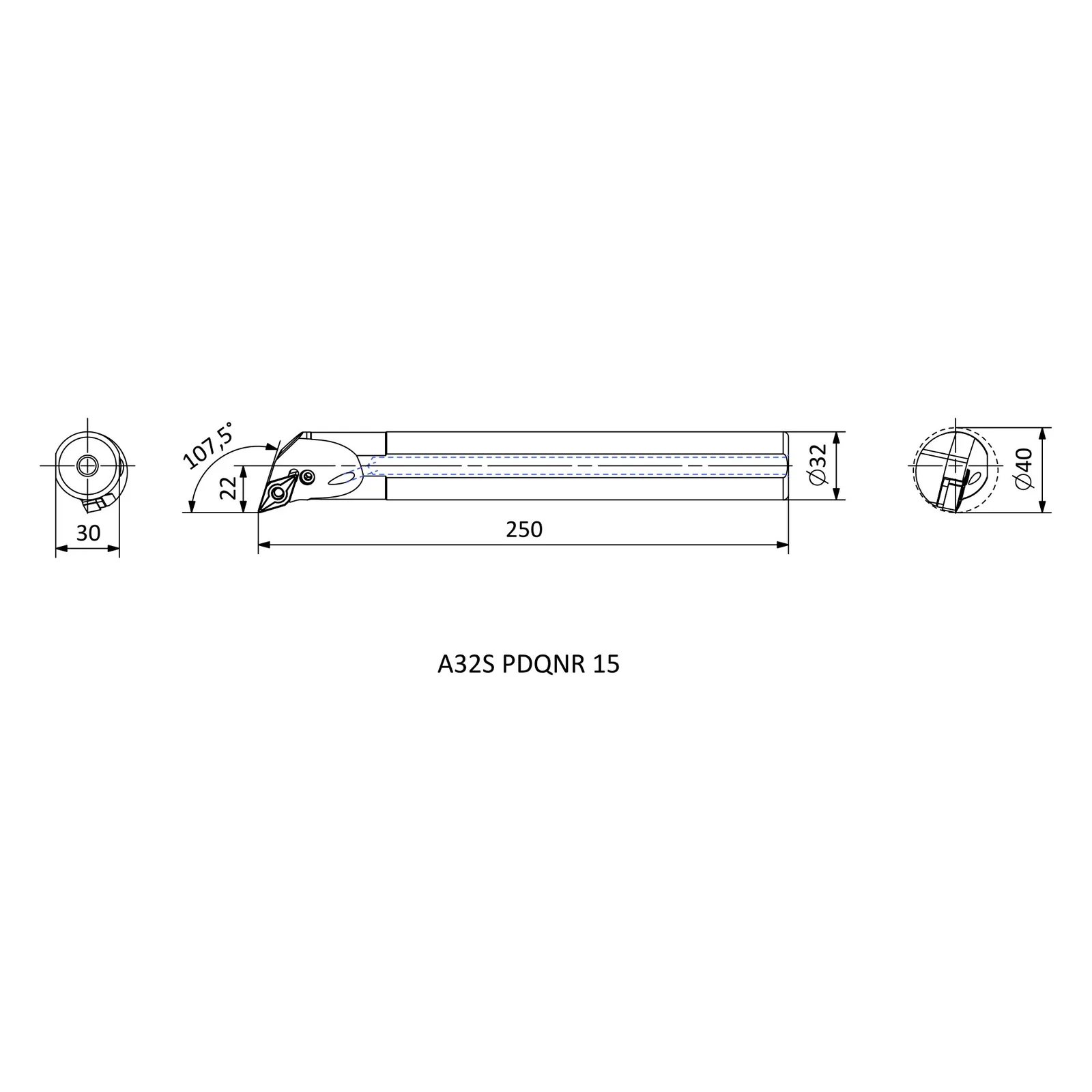 A32S PDQNR 15 &mdash; dimensioned drawing