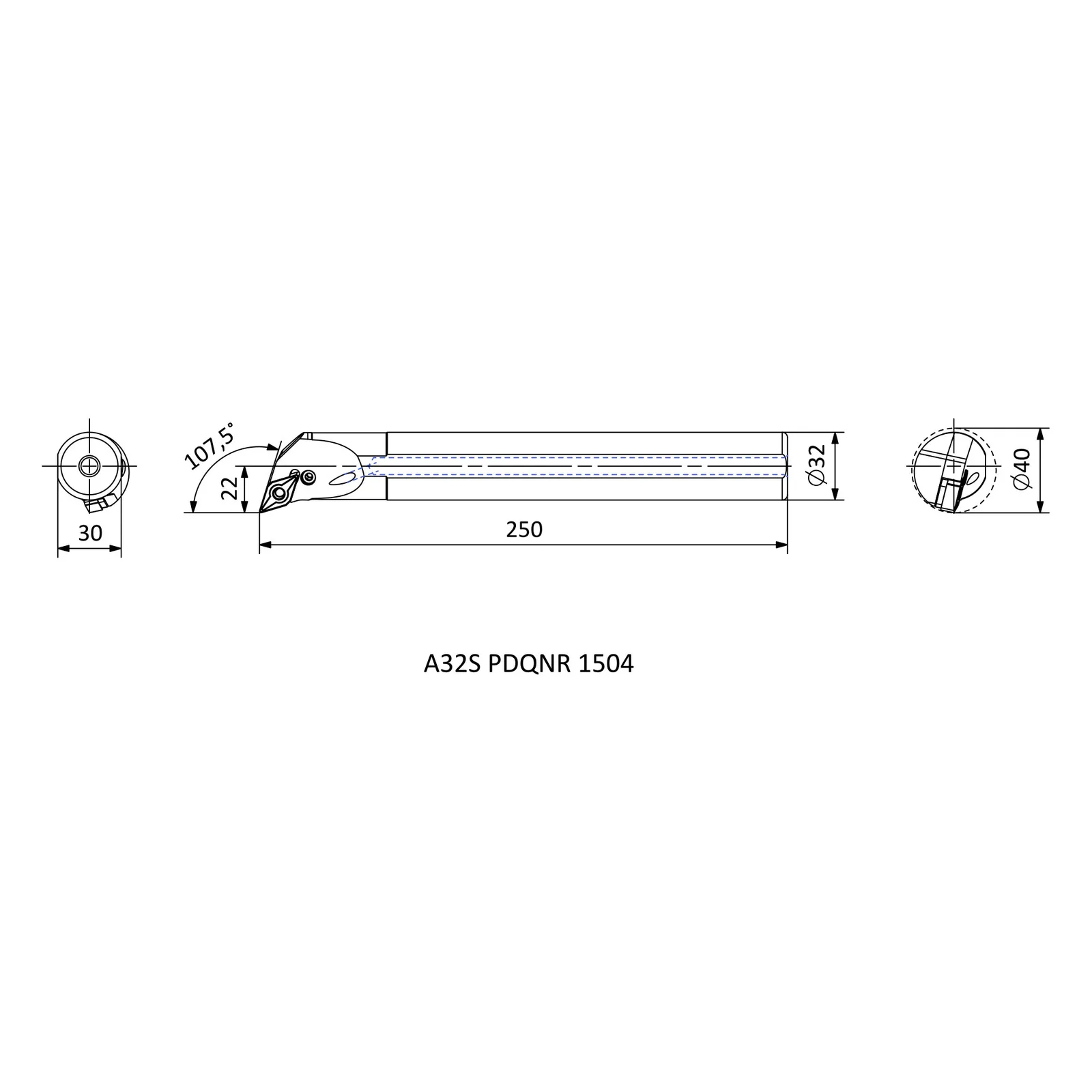 A32S PDQNR 1504 &mdash; dimensioned drawing