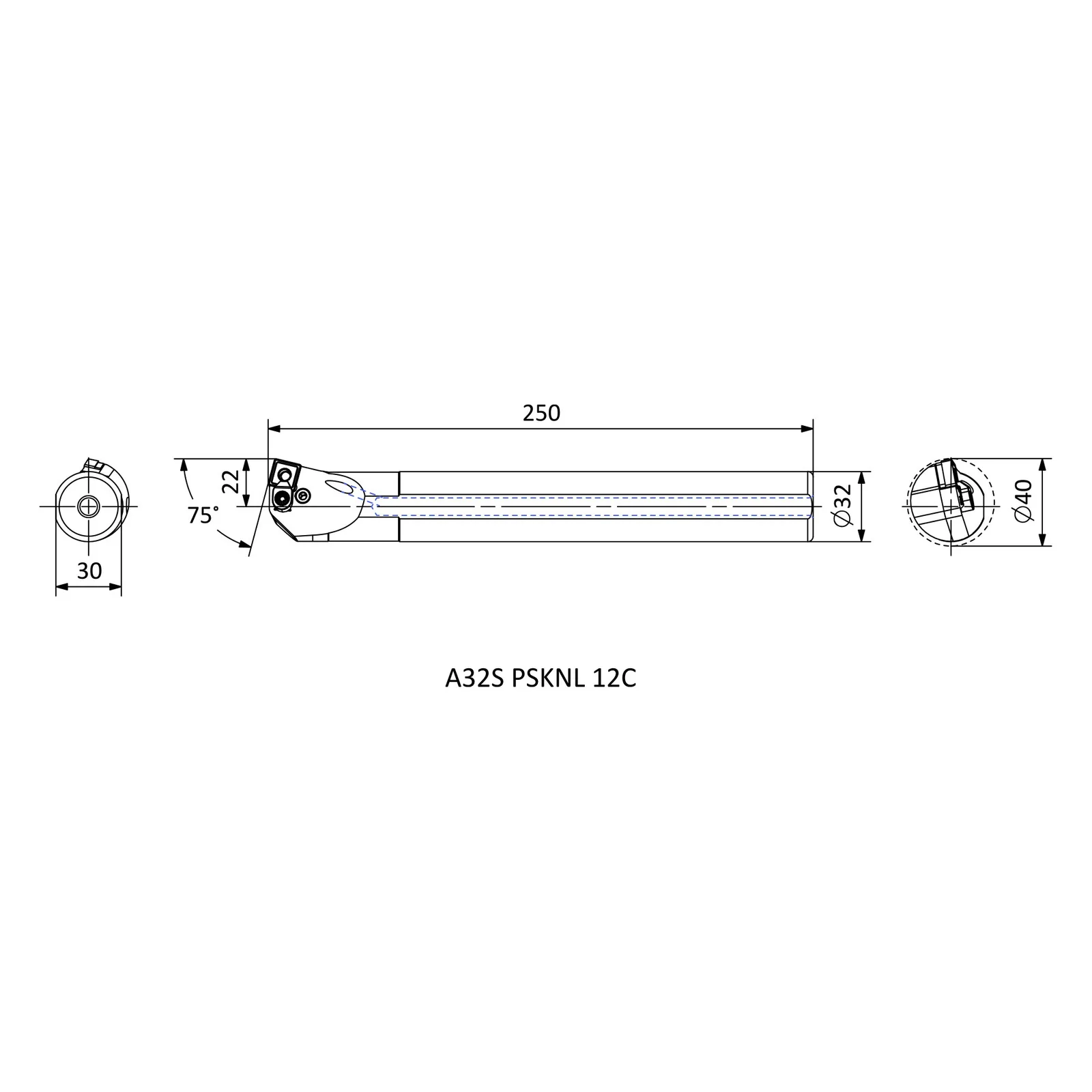 A32S PSKNL 12C &mdash; dimensioned drawing