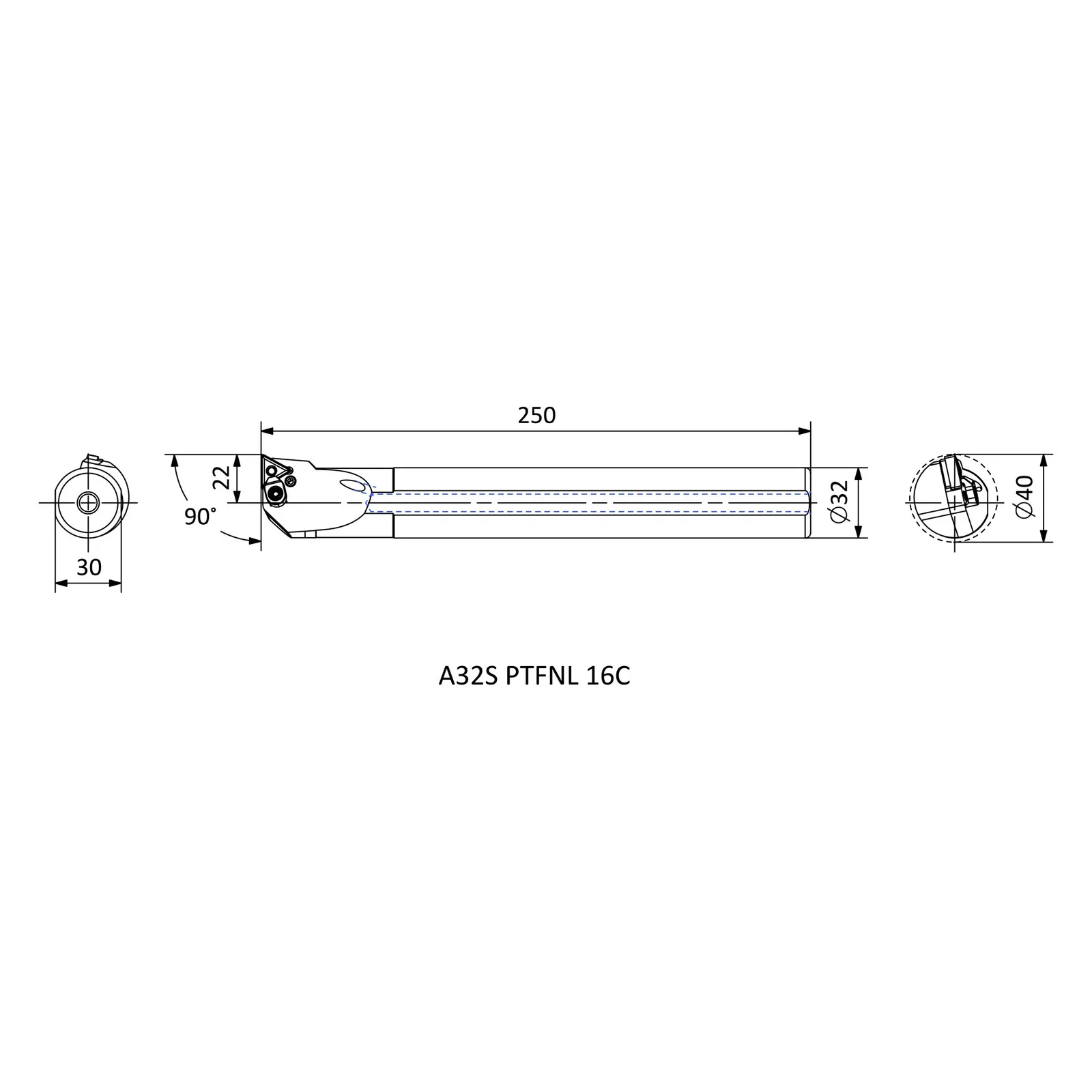A32S PTFNL 16C &mdash; dimensioned drawing