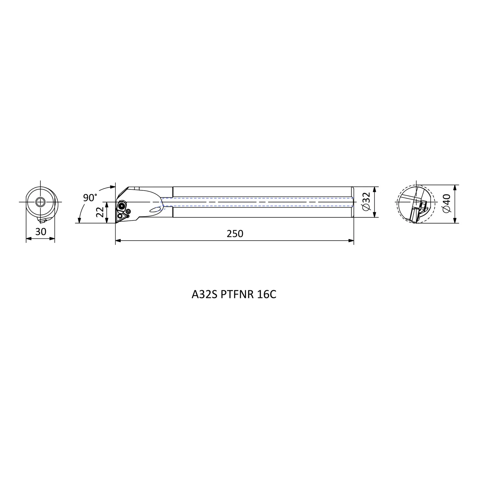 A32S PTFNR 16C &mdash; dimensioned drawing
