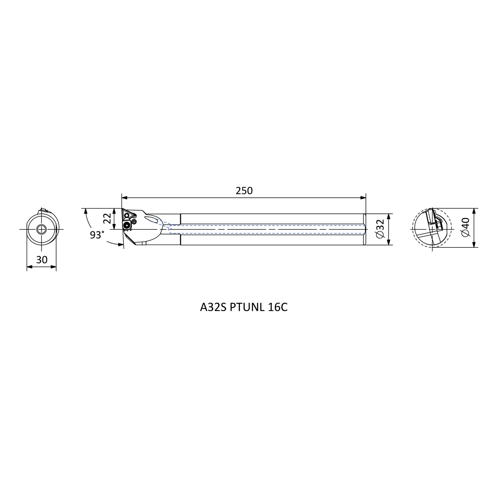 A32S PTUNL 16C &mdash; dimensioned drawing