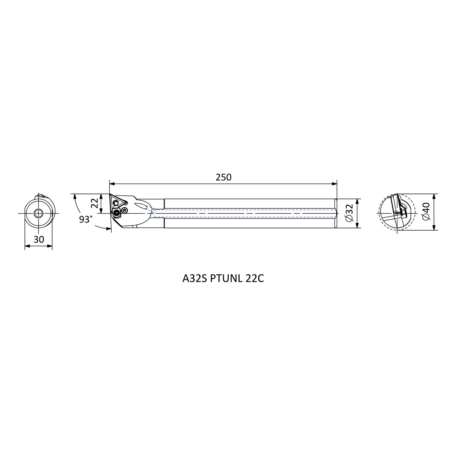A32S PTUNL 22C &mdash; dimensioned drawing