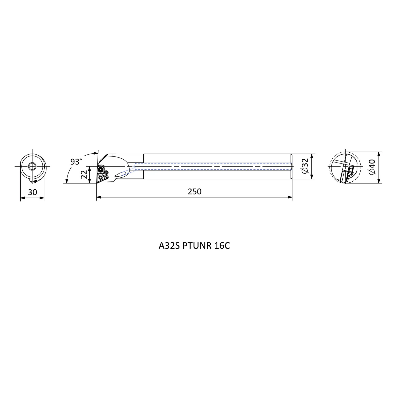 A32S PTUNR 16C &mdash; dimensioned drawing