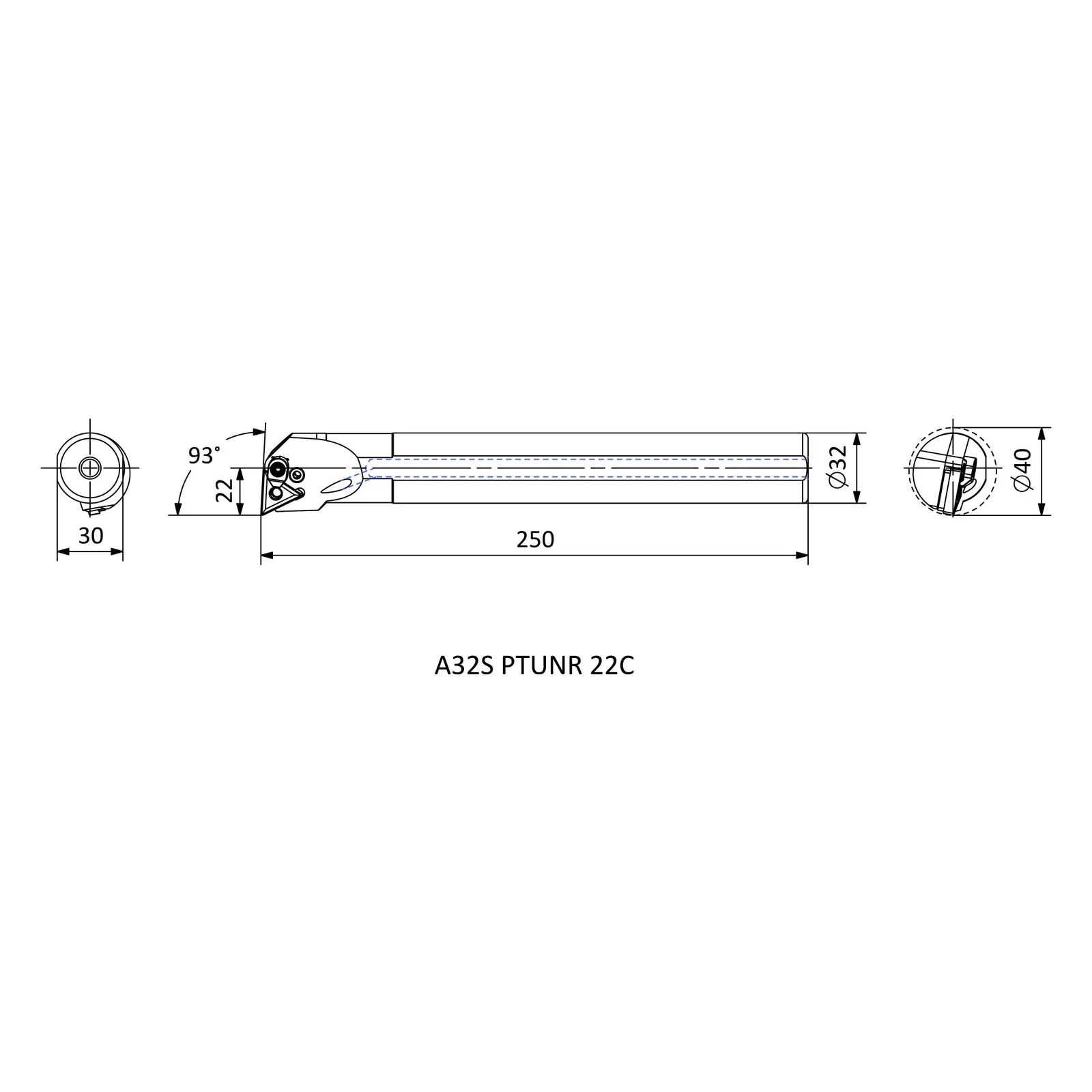 A32S PTUNR 22C &mdash; dimensioned drawing