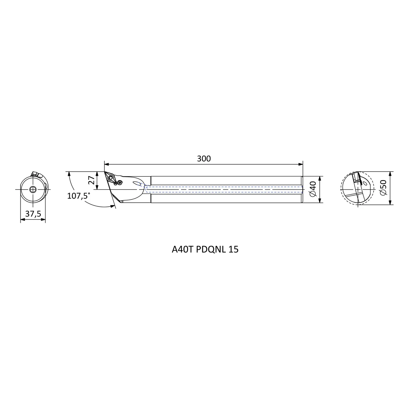 A40T PDQNL 15 &mdash; dimensioned drawing