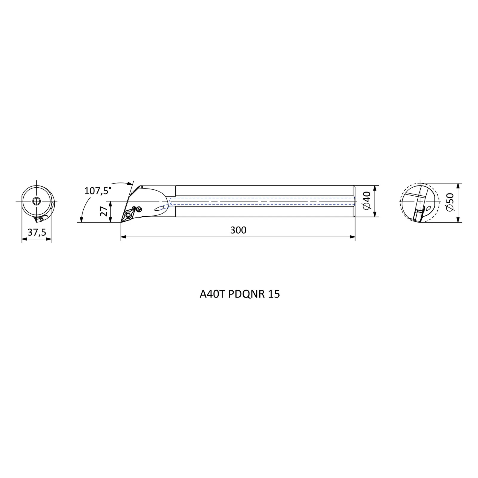 A40T PDQNR 15 &mdash; dimensioned drawing